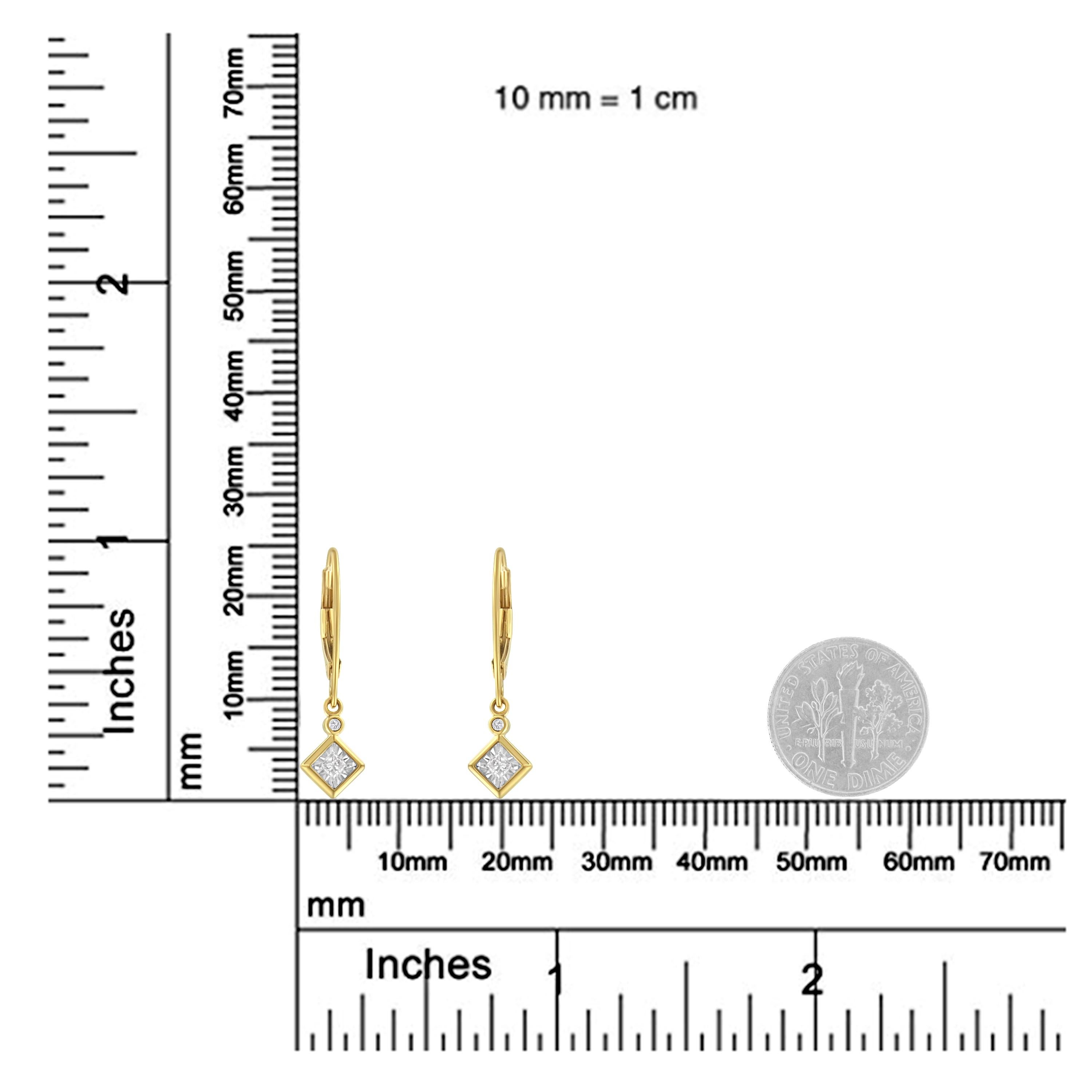 Round Cut 2 Micron 14K Yellow Gold Plating 1/3 Carat Diamond Dangle Earrings For Sale