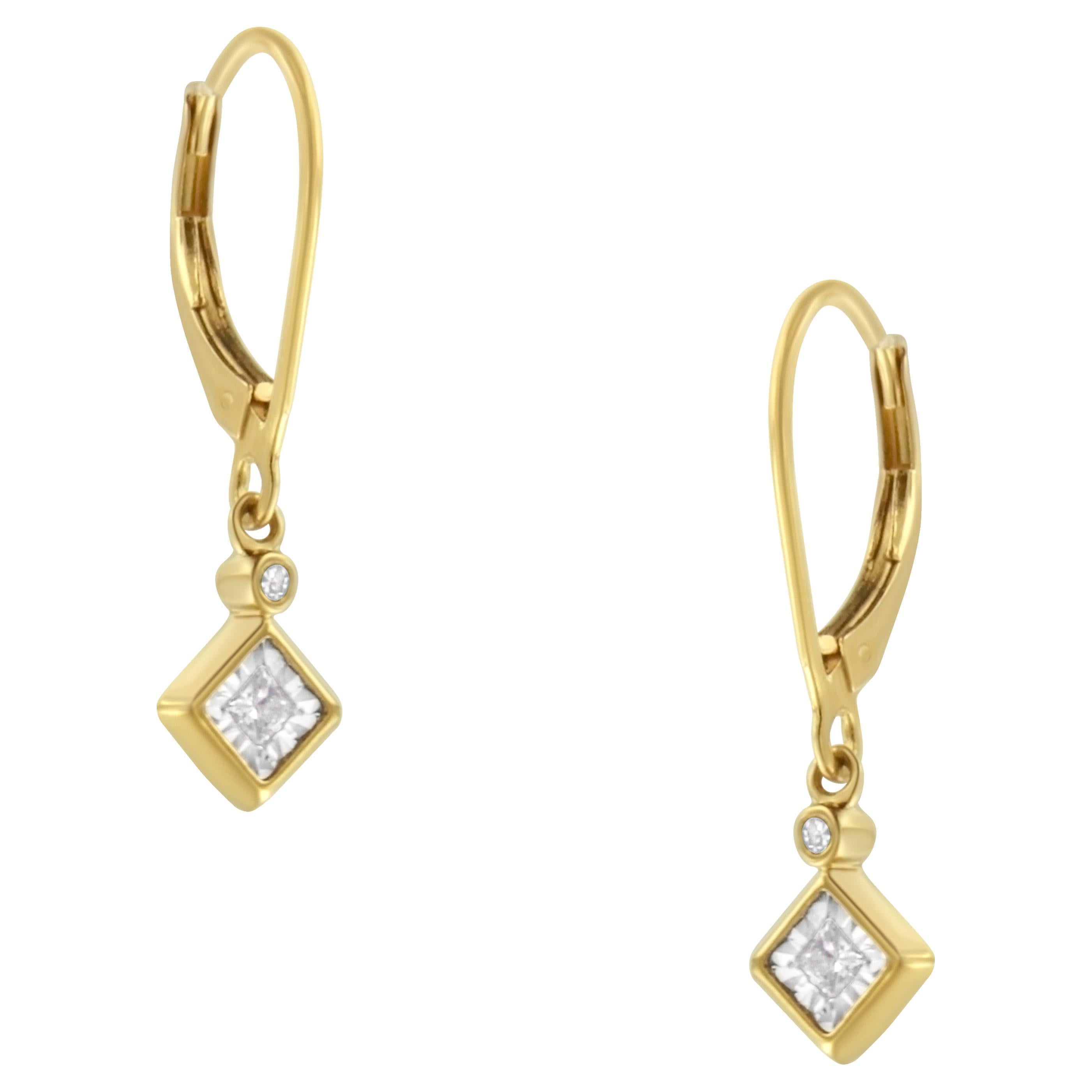 2 Micron 14K Yellow Gold Plating 1/3 Carat Diamond Dangle Earrings For Sale