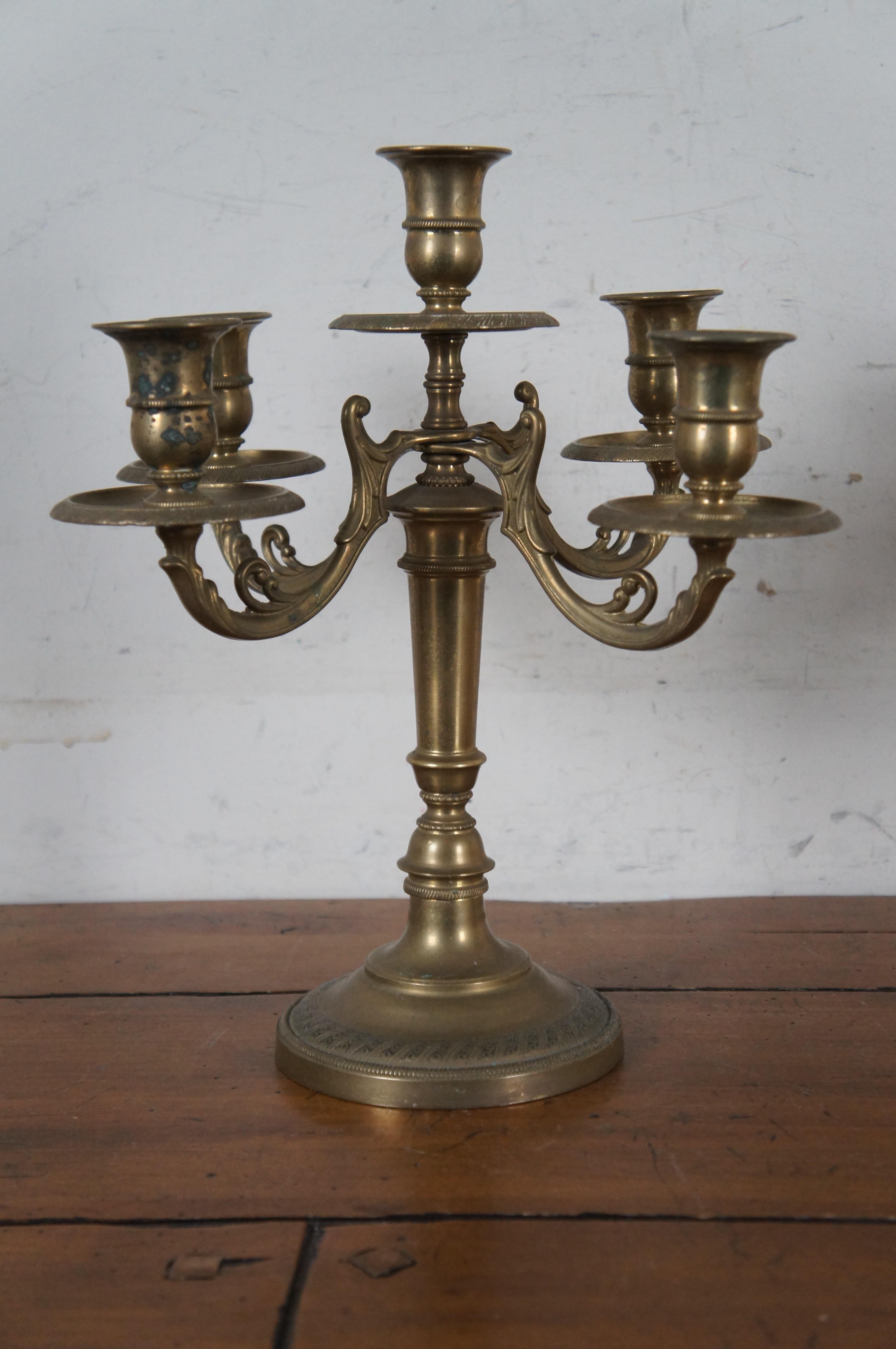 2 Mid 20th Century Art Nouveau Brass 5 Arm Candlesticks Candelabras 14
