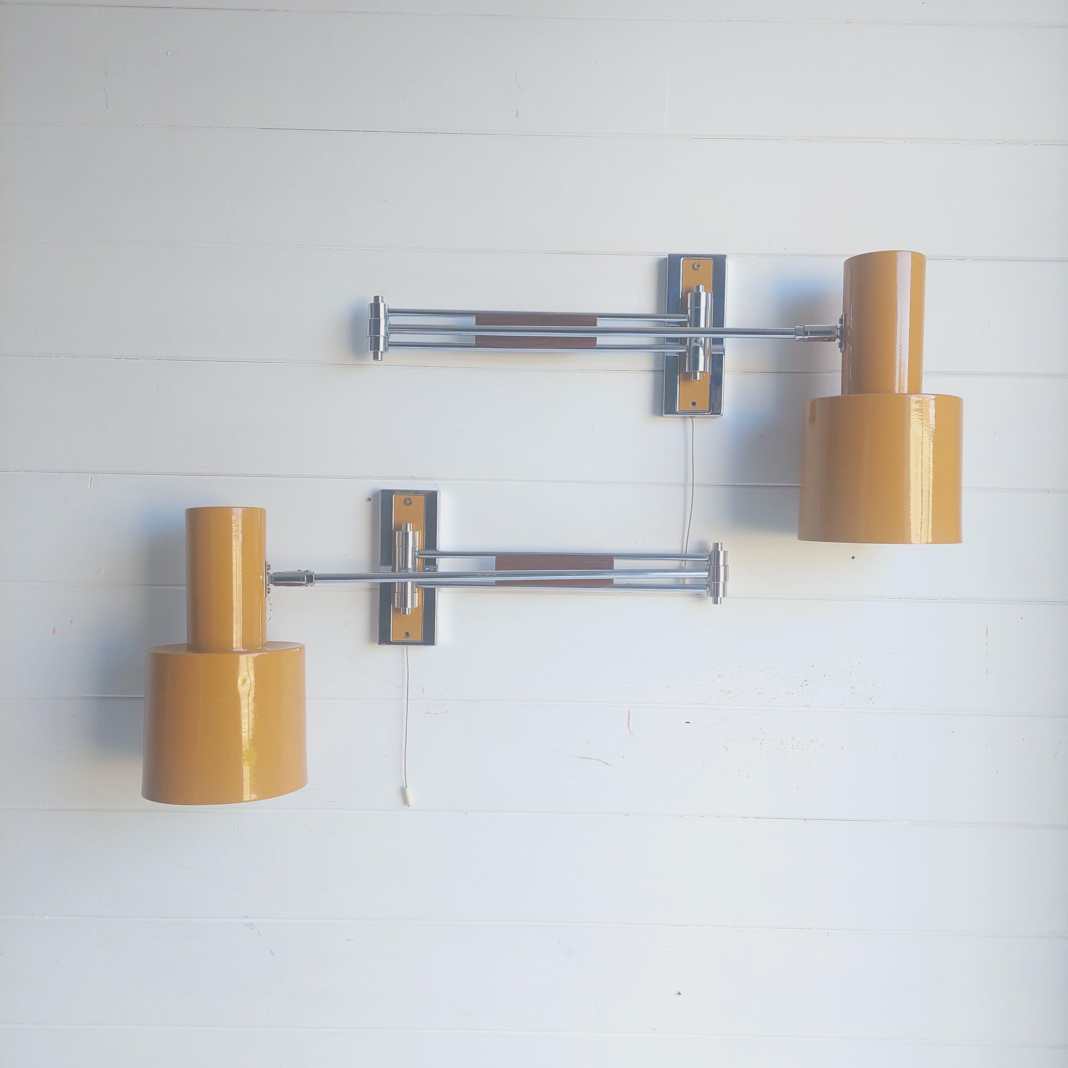 2 Mid Century adjustable Swing Arm Sconces Danish Wall Lamps Jo Hammerborg style 8