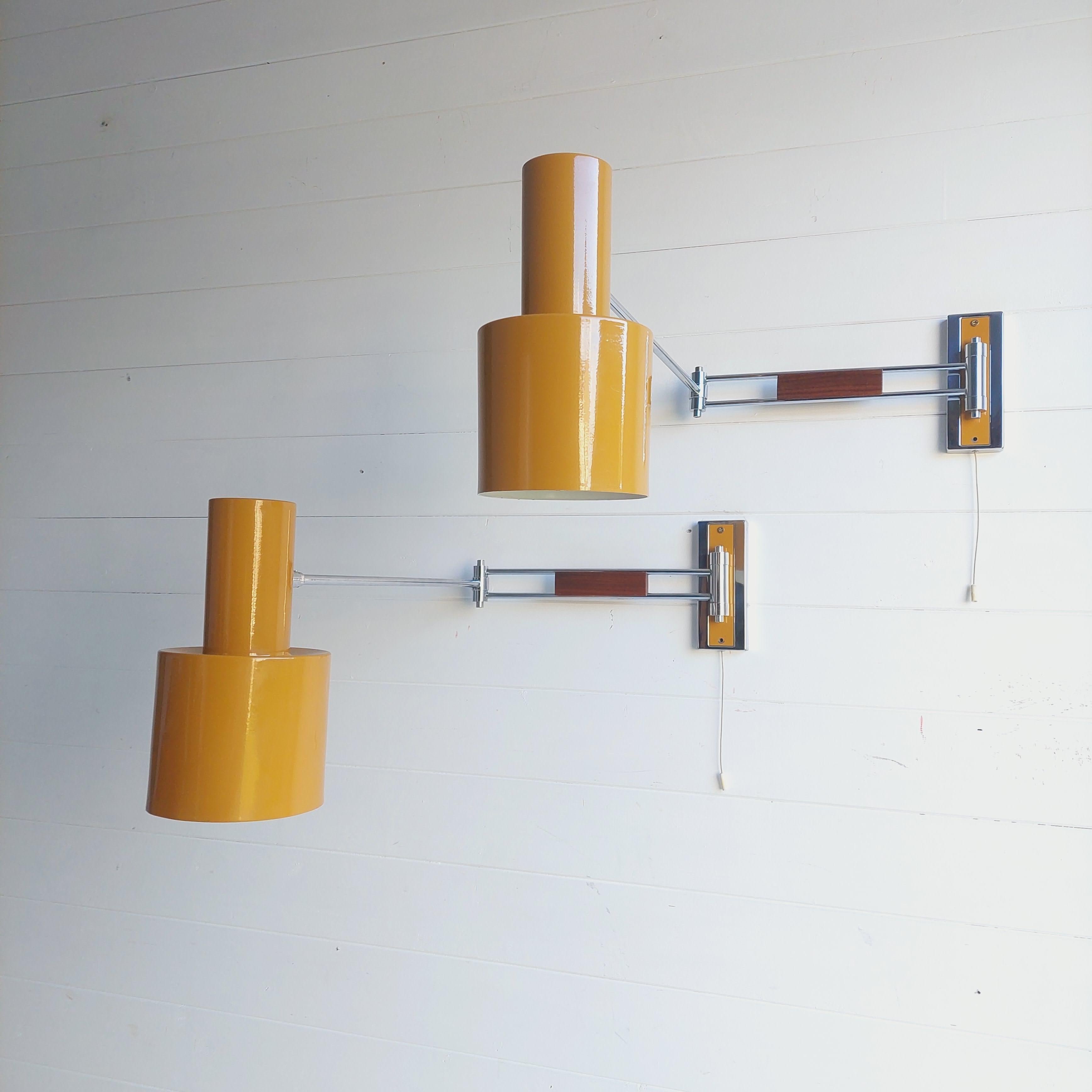 2 Mid Century adjustable Swing Arm Sconces Danish Wall Lamps Jo Hammerborg style 1