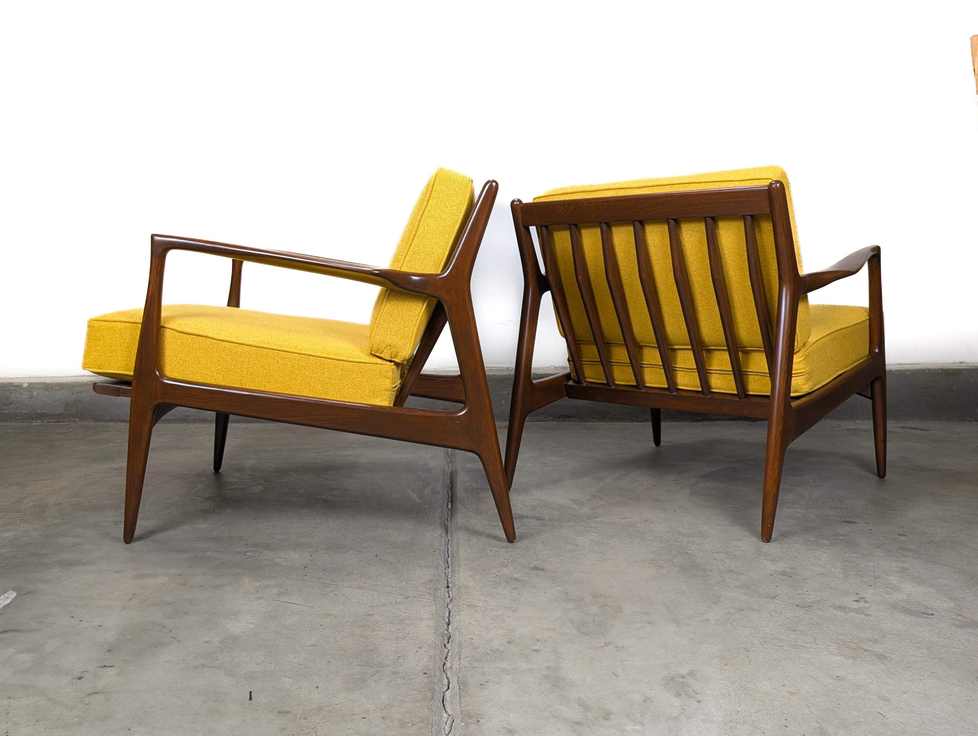 Fabric 2 Mid Century 'Blade Arm' Lounge Chairs by Ib Kofod-Larsen for Selig, c1960s For Sale