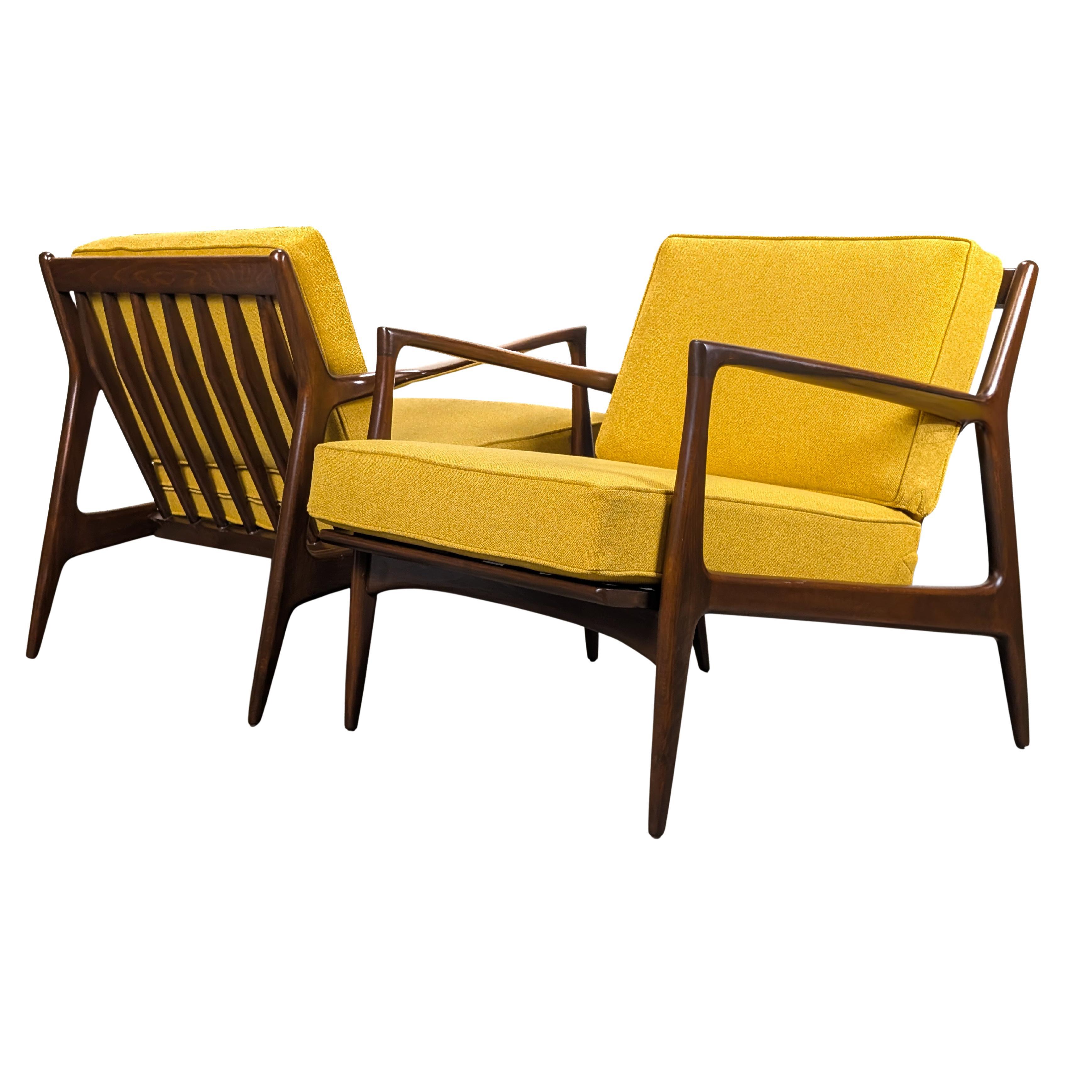 2 Mid Century 'Blade Arm' Lounge Chairs by Ib Kofod-Larsen for Selig, c1960s