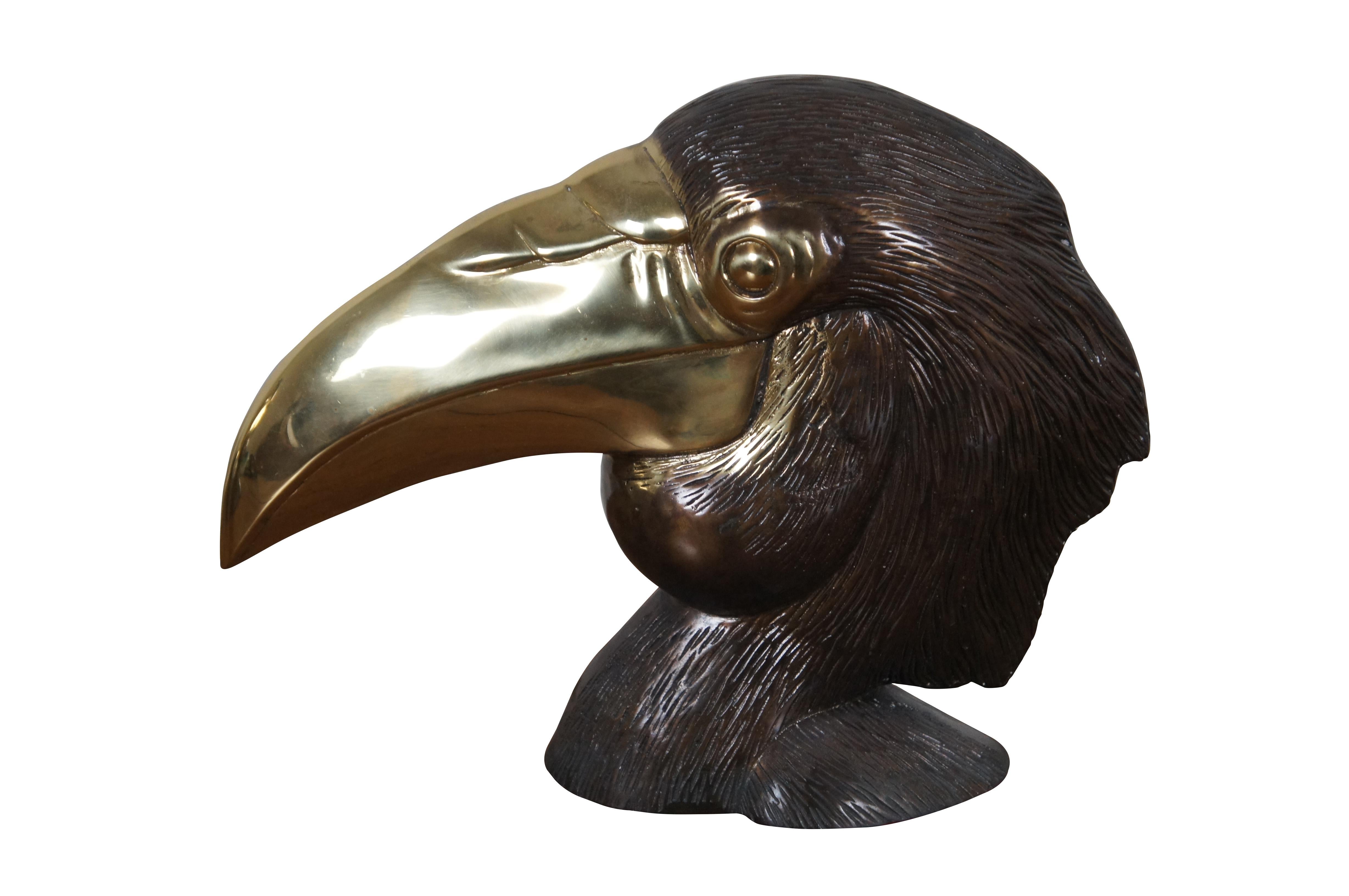 Mid-Century Modern 2 Mid Century Brass Hornbill Toucan Bird Head Sculptures Statues Bookends 13