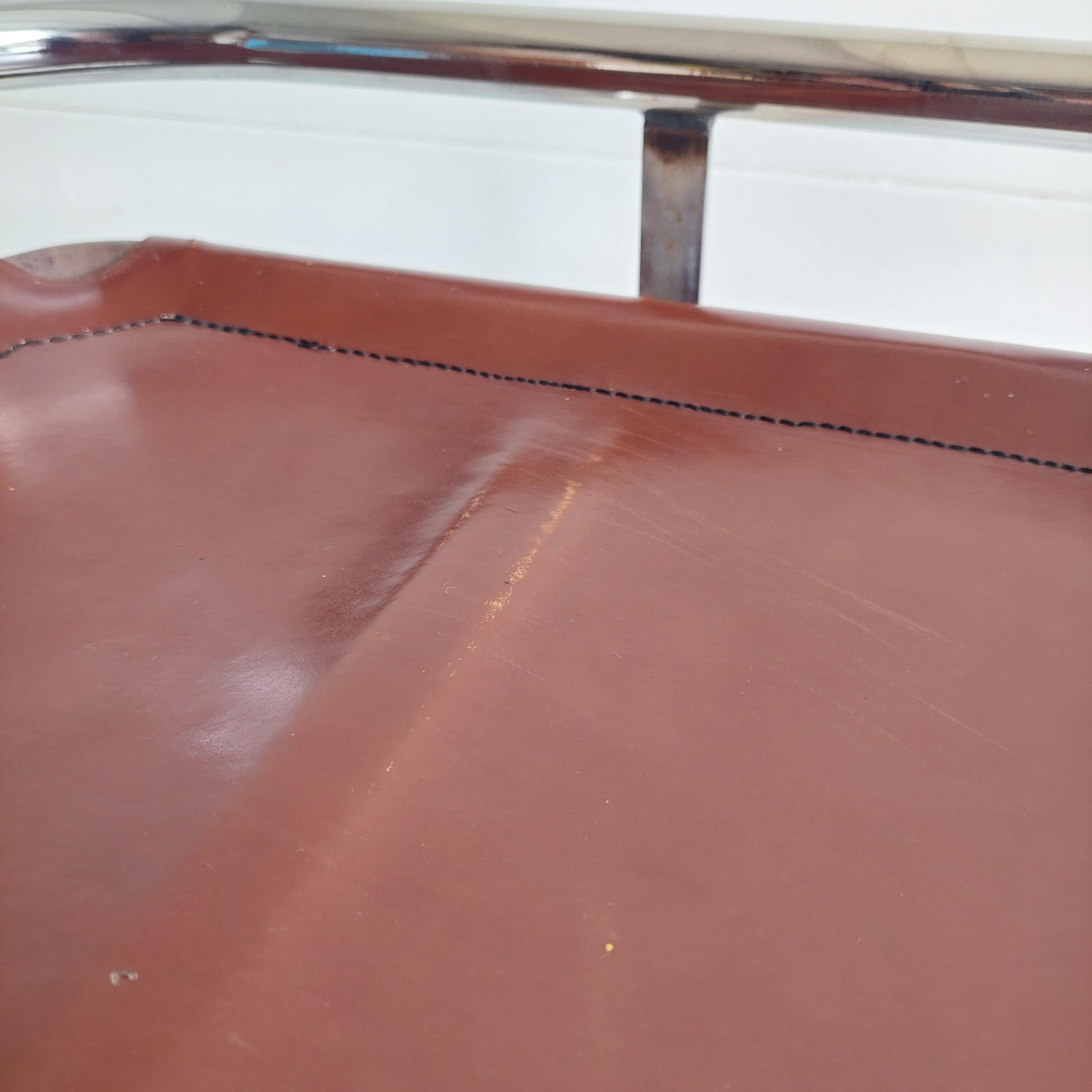 2 Mid Century Chrome & leatherette Bar Stools Borge Lindau style, Italy 1970s 8