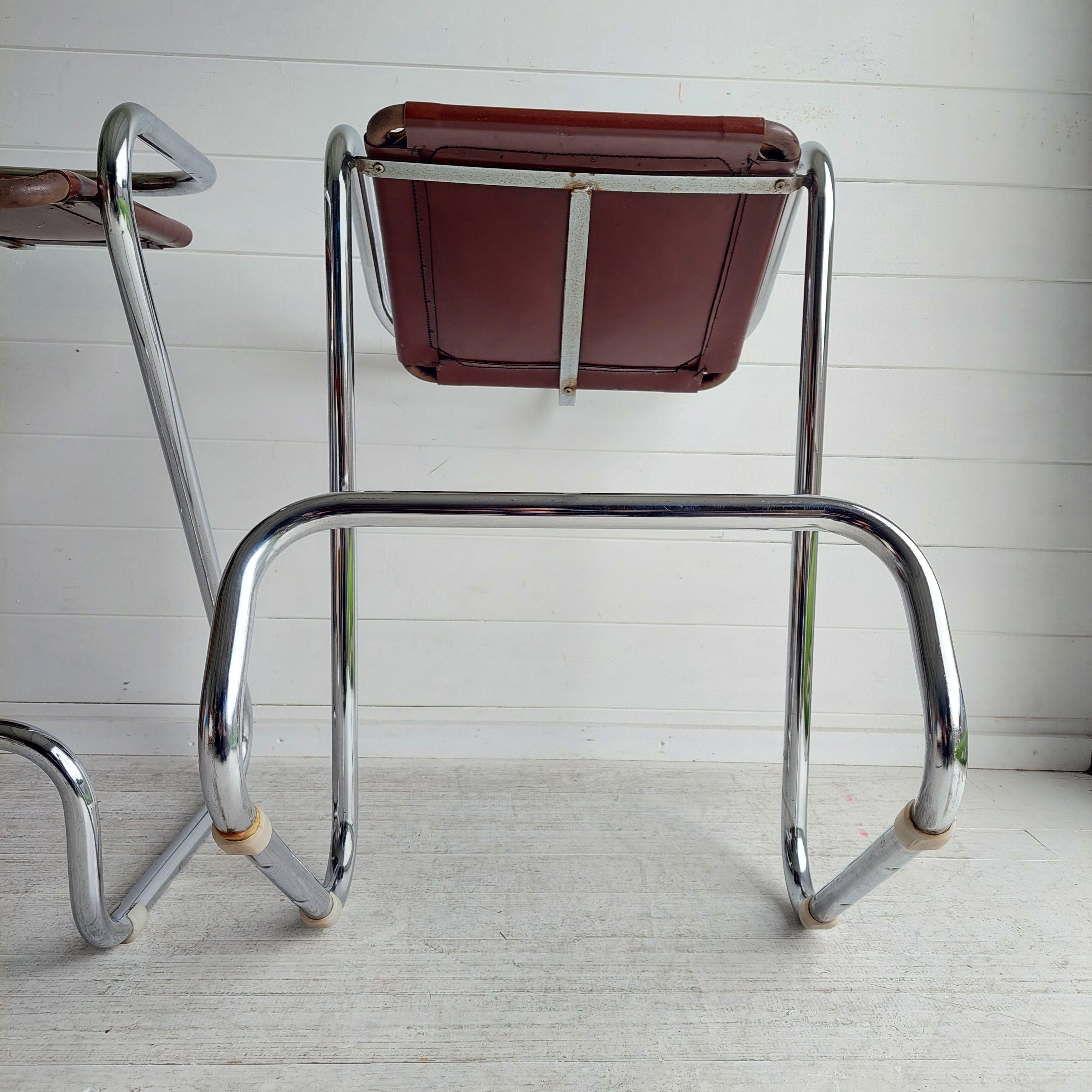 2 Mid Century Chrome & leatherette Bar Stools Borge Lindau style, Italy 1970s 12