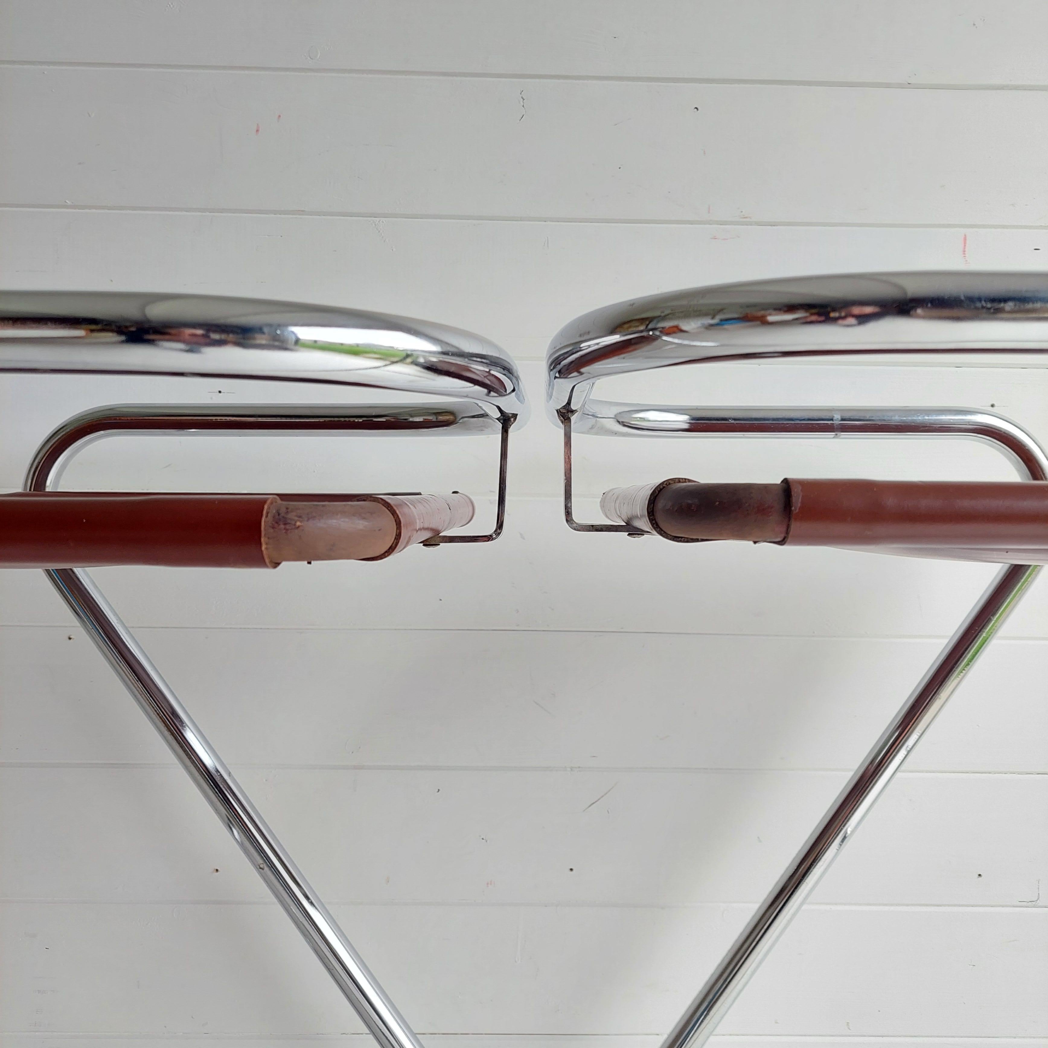 2 Mid Century Chrome & leatherette Bar Stools Borge Lindau style, Italy 1970s 1