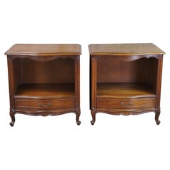 2 Mid Century Drexel French Provincial Walnut Bordeaux Nightstands Side Tables