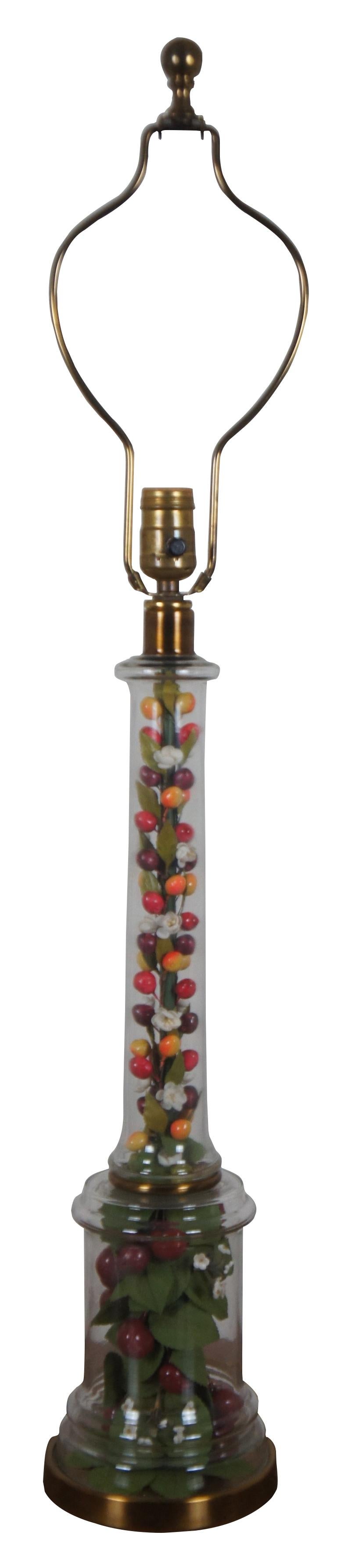 Mid-Century Modern 2 Mid Century Frederick Cooper Glass Brass Foliage Fruit Berries Table Lamps For Sale