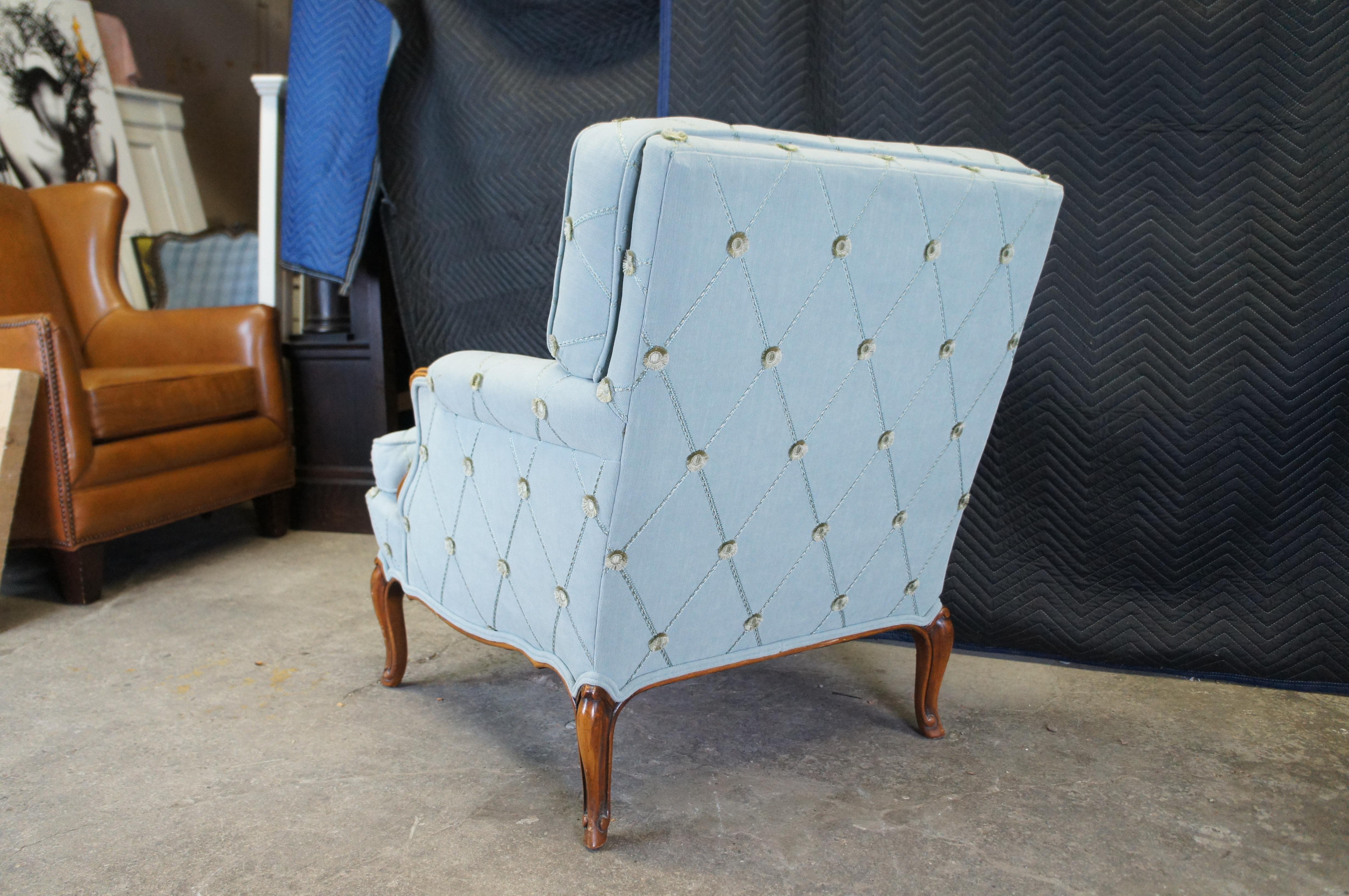 2 Mid Century French Provincial Walnut Downfilled Club Lounge Library Armchairs 6