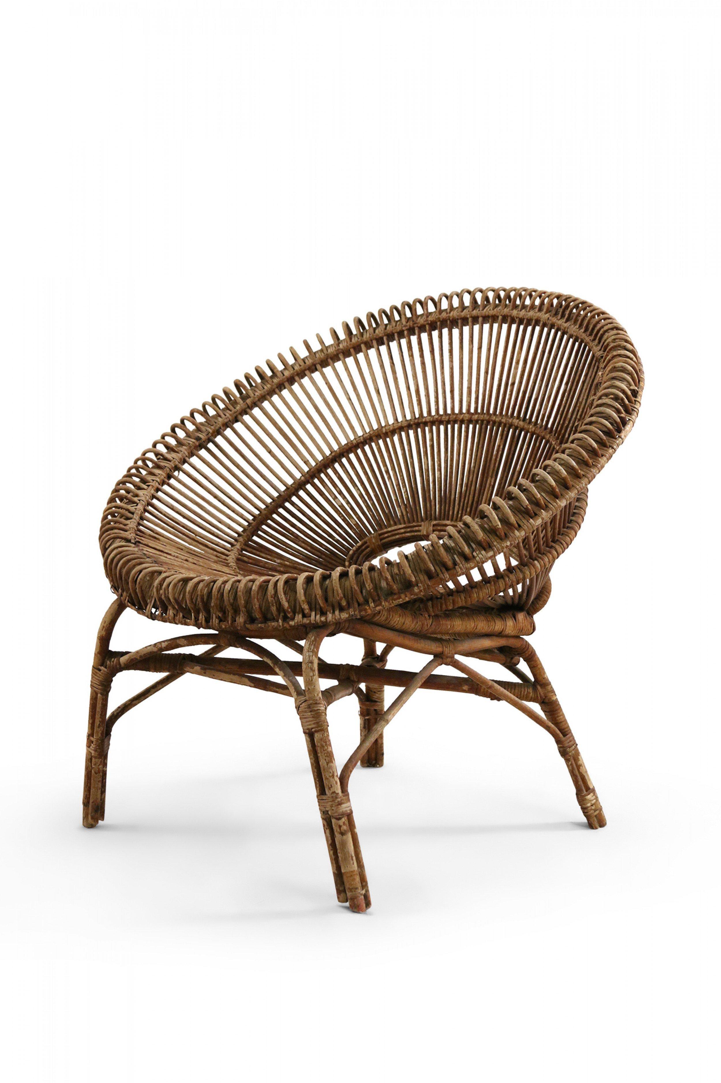 2 Mid Century French Round Bamboo and Rattan Chairs For Sale at