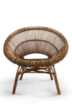 2 Mid-Century French Round Bamboo and Rattan Chairs