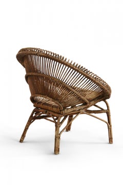 2 Mid-Century French Round Bamboo and Rattan Chairs