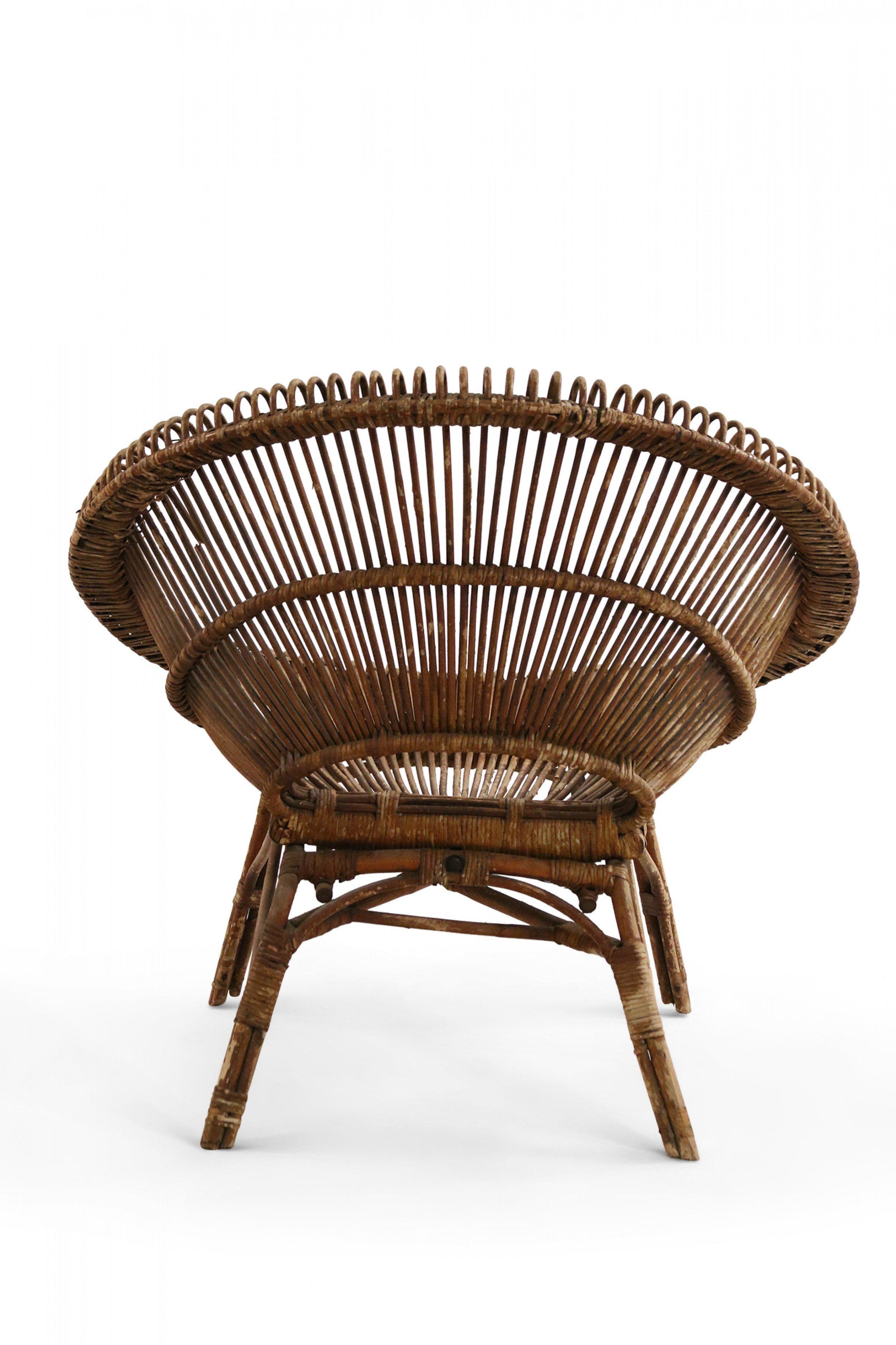 20th Century 2 Mid-Century French Round Bamboo and Rattan Chairs For Sale