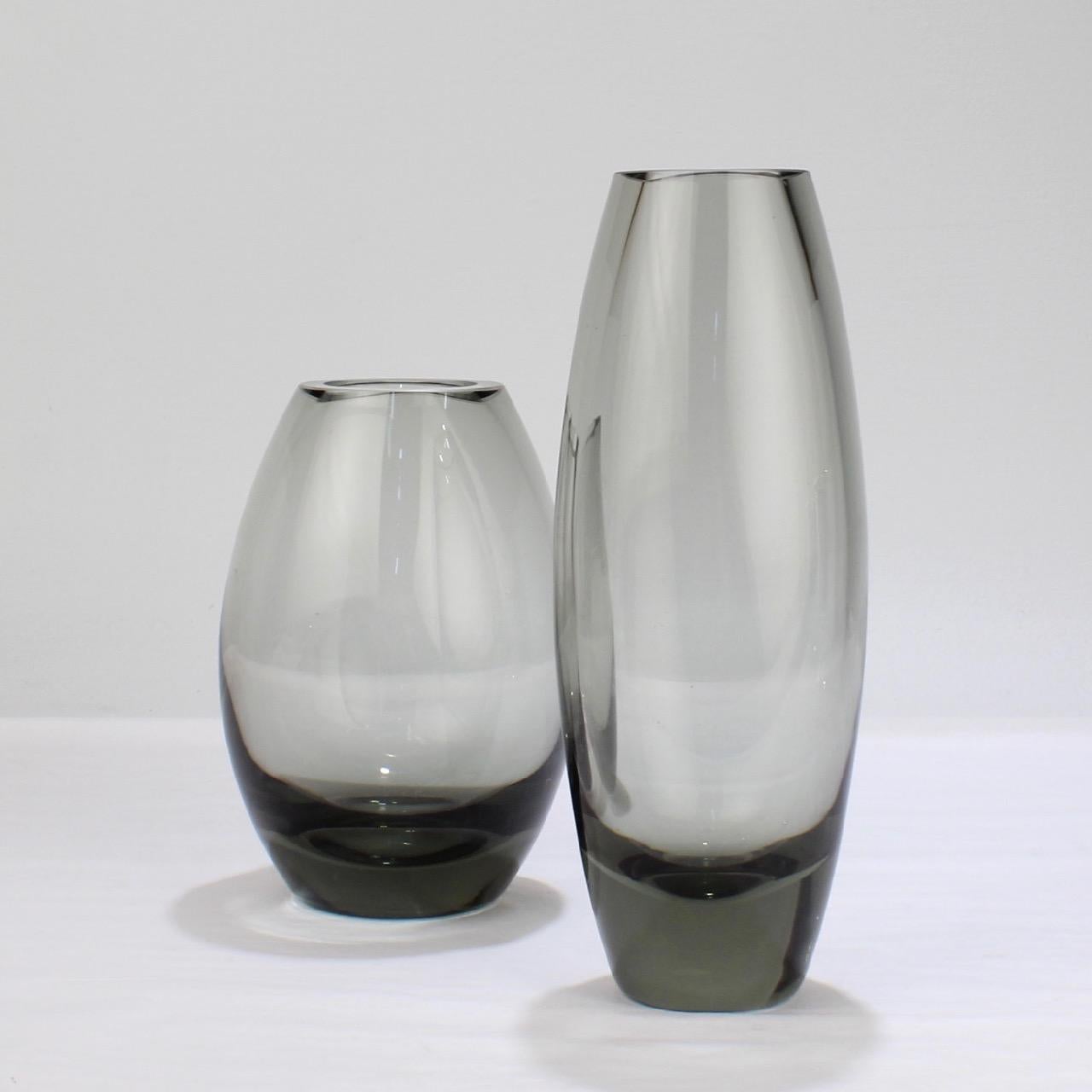 European 2 Midcentury Grey Hellas Vases by Per Lutken for Holmegaard Glass, 1956