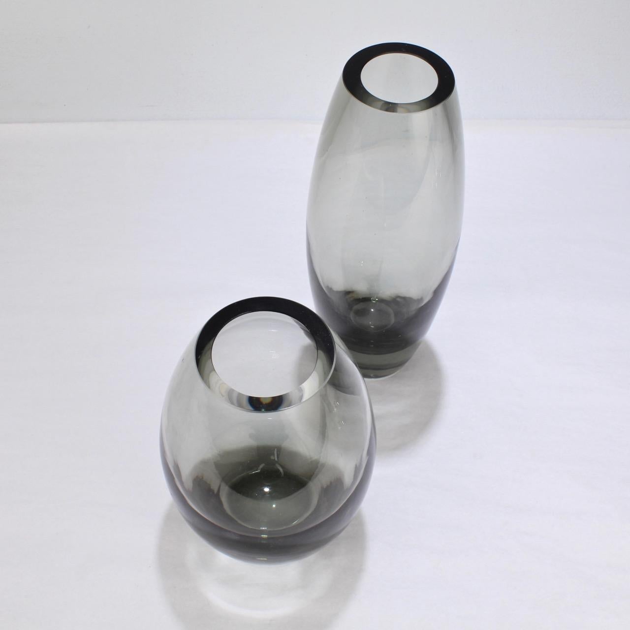 2 Midcentury Grey Hellas Vases by Per Lutken for Holmegaard Glass, 1956 1
