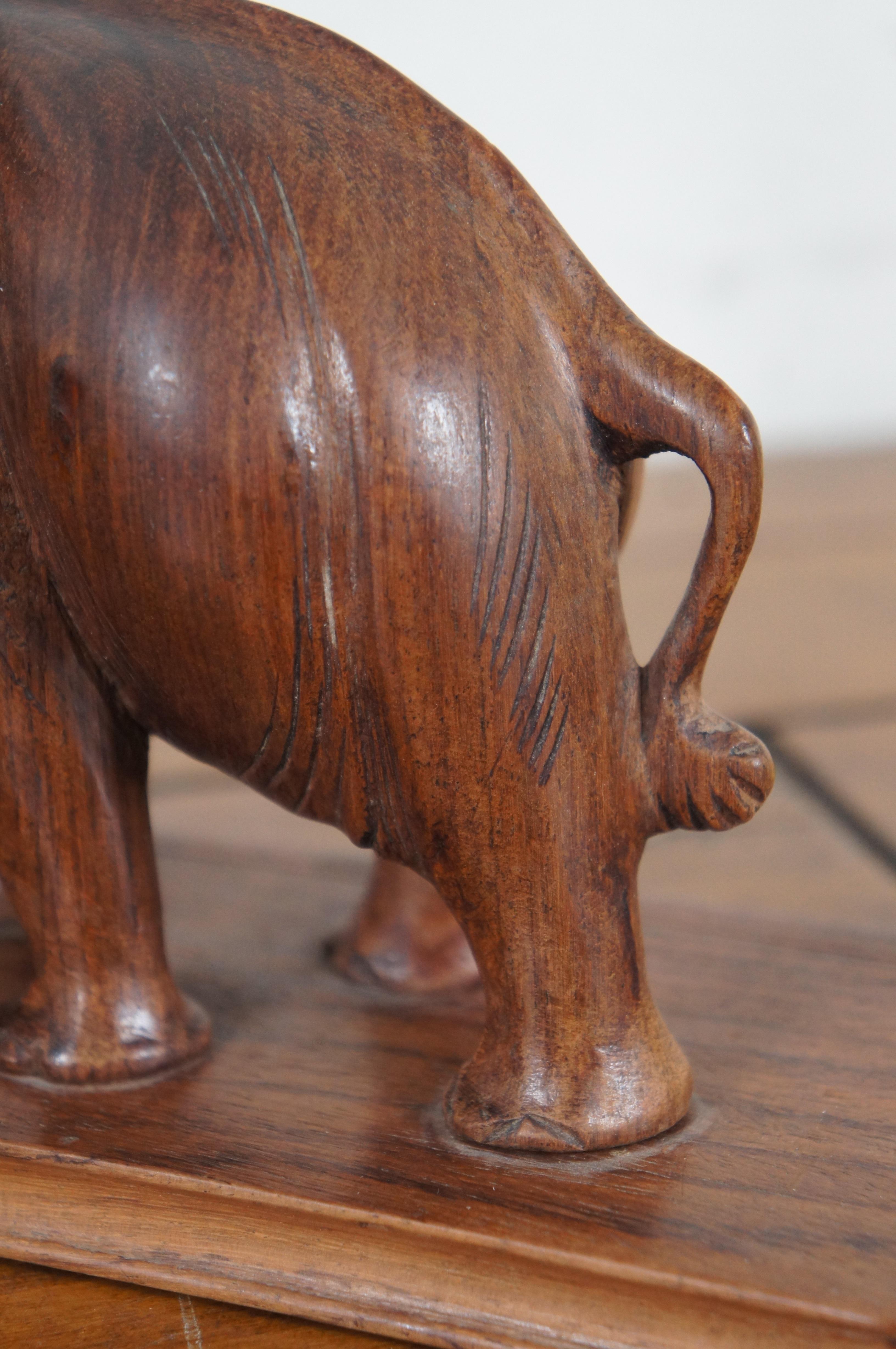 2 Mid Century Hand Carved Rosewood African Elephant Bookends 6.5
