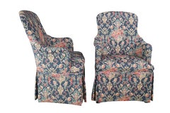 2 Mid Century High Back Upholstered & Skirted Library Club Dining Armchairs