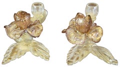 2 Mid Century Italian Murano Salviati Venezia Art Glass Bauble Candle Holders 11