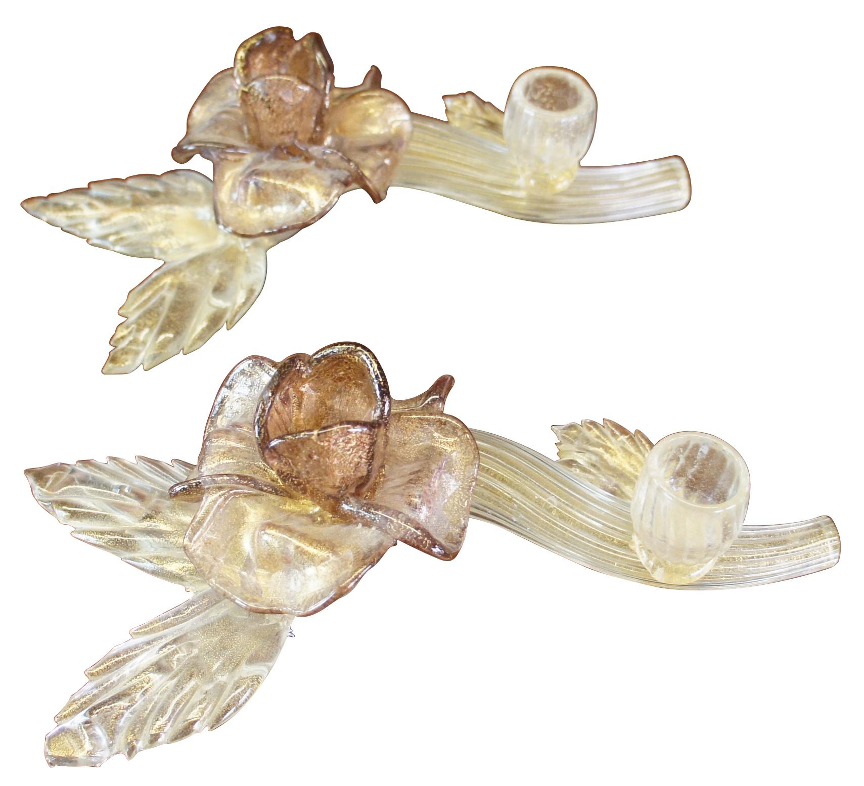 Mid-Century Modern 2 Mid Century Italian Murano Salviati Venezia Art Glass Bauble Candle Holders 11