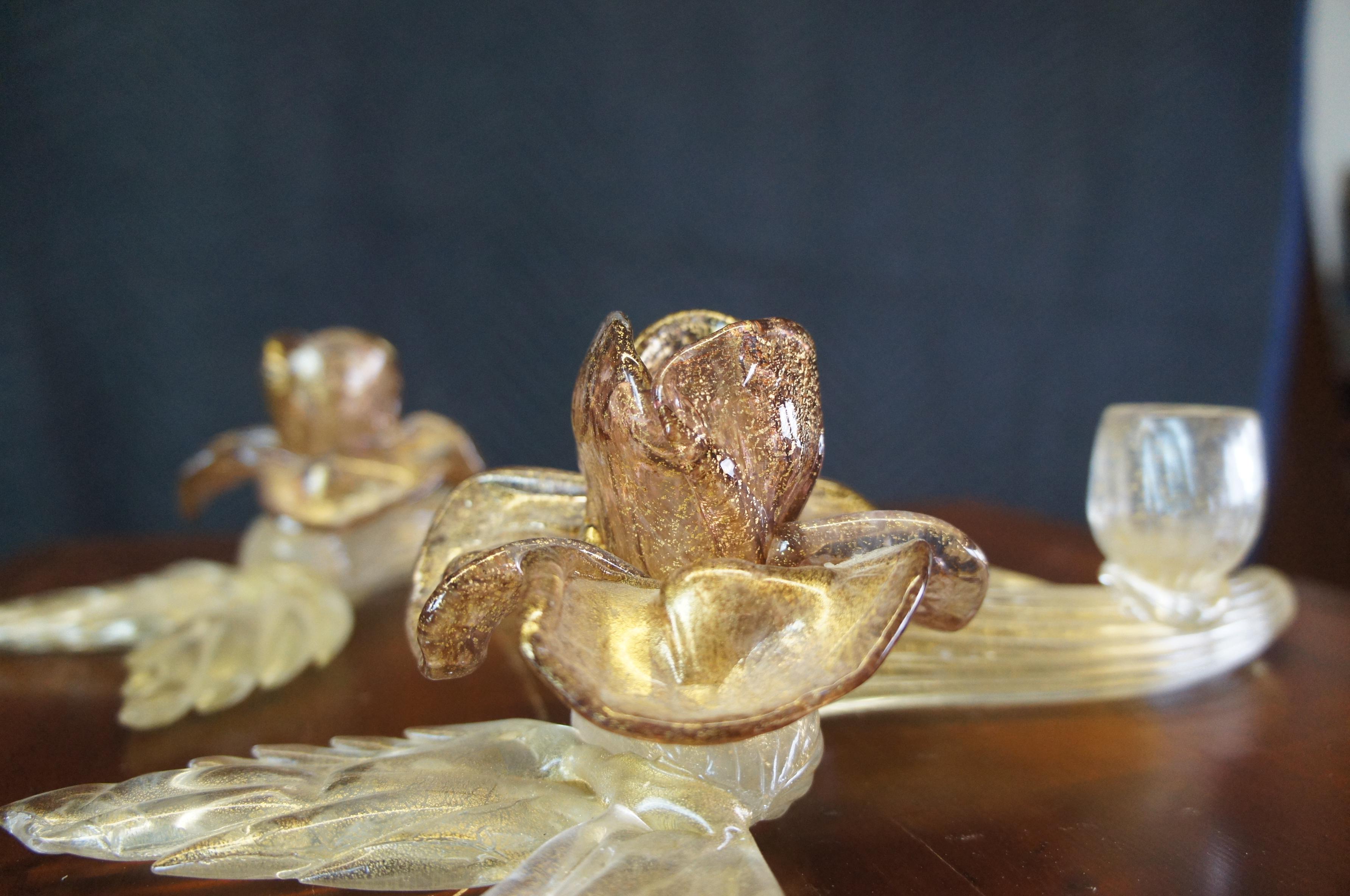 2 Mid Century Italian Murano Salviati Venezia Art Glass Bauble Candle Holders 11 In Good Condition In Dayton, OH