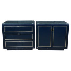 2 Mid Century John Stuart Navy Blue Lacquer Nightstands Bedside Chests MCM Pair