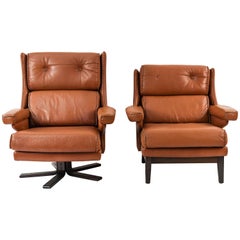 2 Mid-Century Leather Lounge Chairs