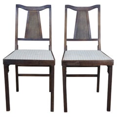 2 Mid Century Legomatic Walnut Wicker Rattan Vinyl Folding Side Chairs