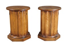 2 Mid Century Modern American of Chicago Neoclassical Pedestal Tables Cabinets