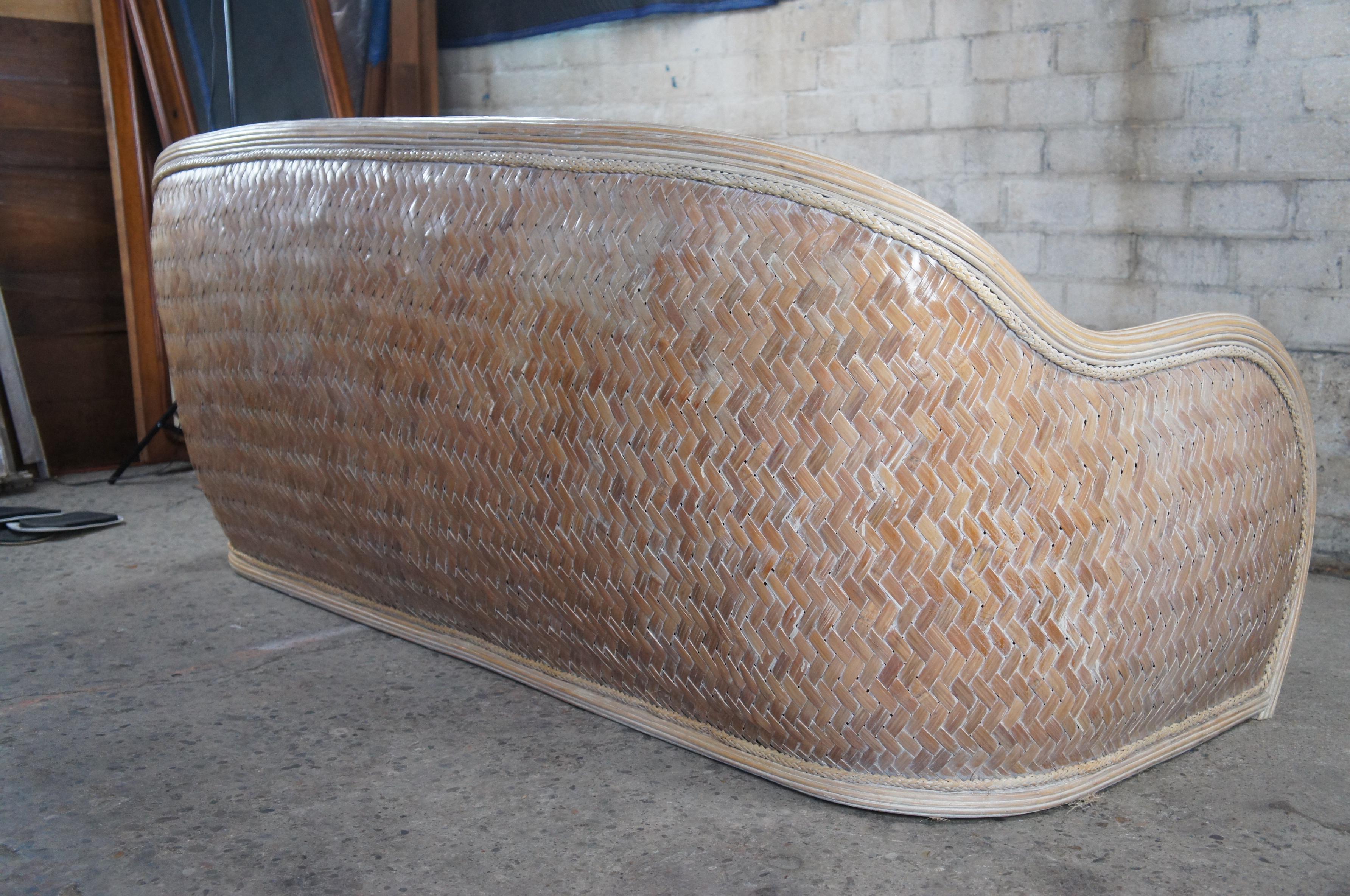 2 Mid-Century Modern Bohemian Rattan & Split Reed Barrel Back Sofas Boho Chic For Sale 6