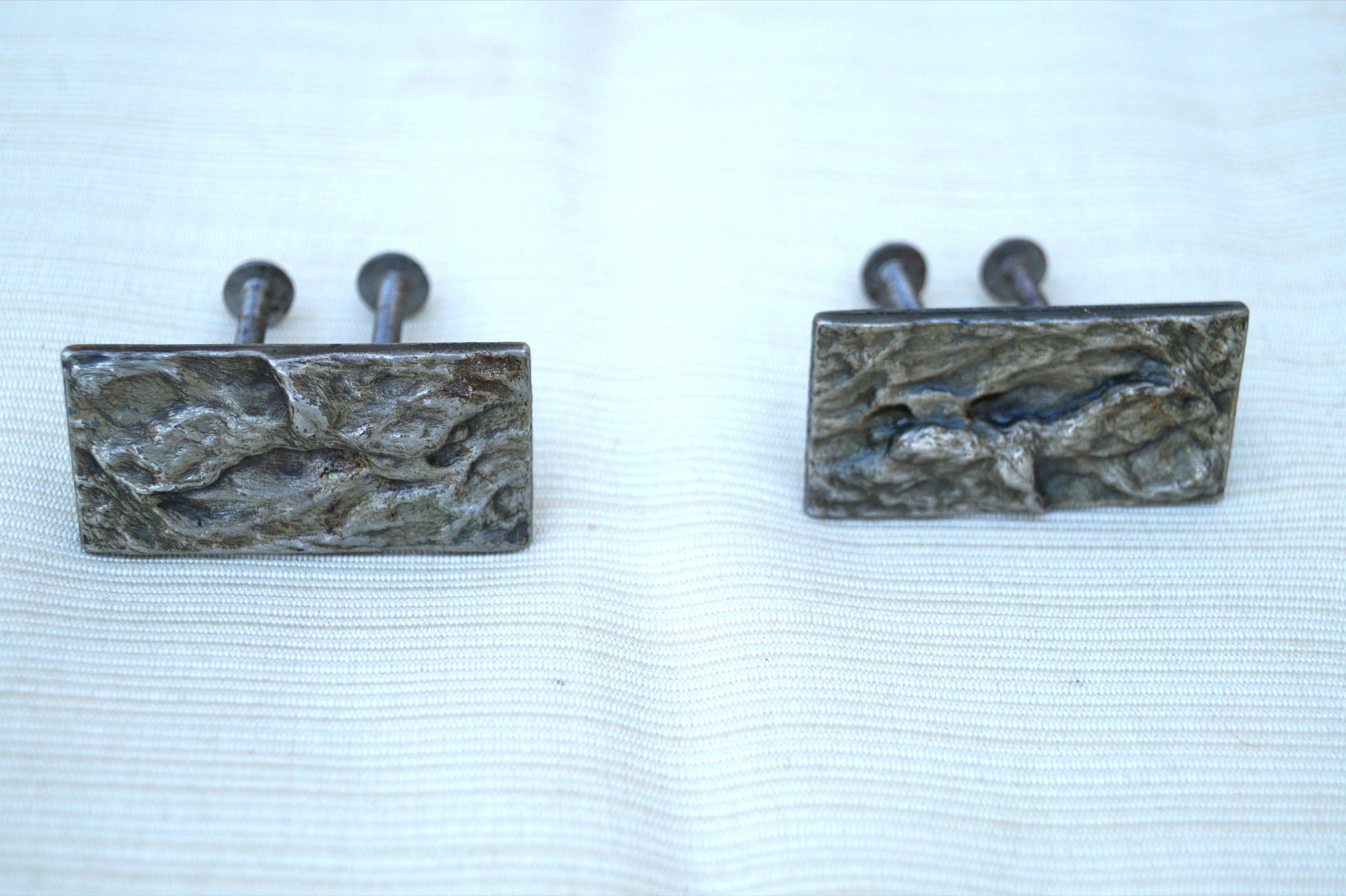 Canadian 2 Mid Century Modern Brutalist Cabinet Vanity Desk Drawer Knob Door Pull Handle For Sale