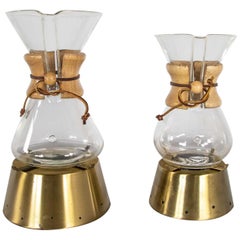 2 Mid-Century Modern Chemex Pour Over Coffeemakers, Peter Schlumbohm with Warmer