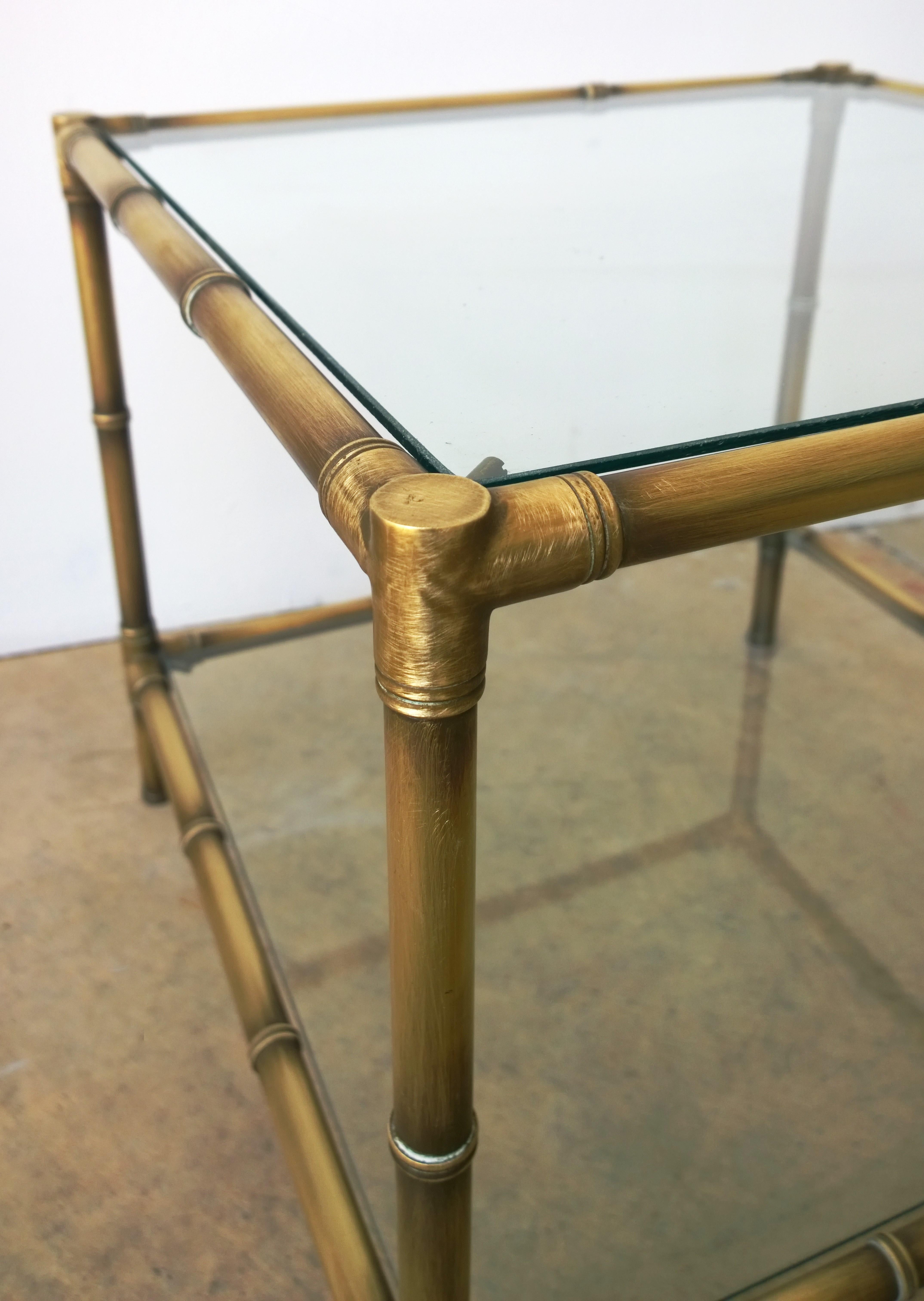Set of Two Faux Bamboo Brushed Brass and Glass Side Tables or End Tables For Sale 9