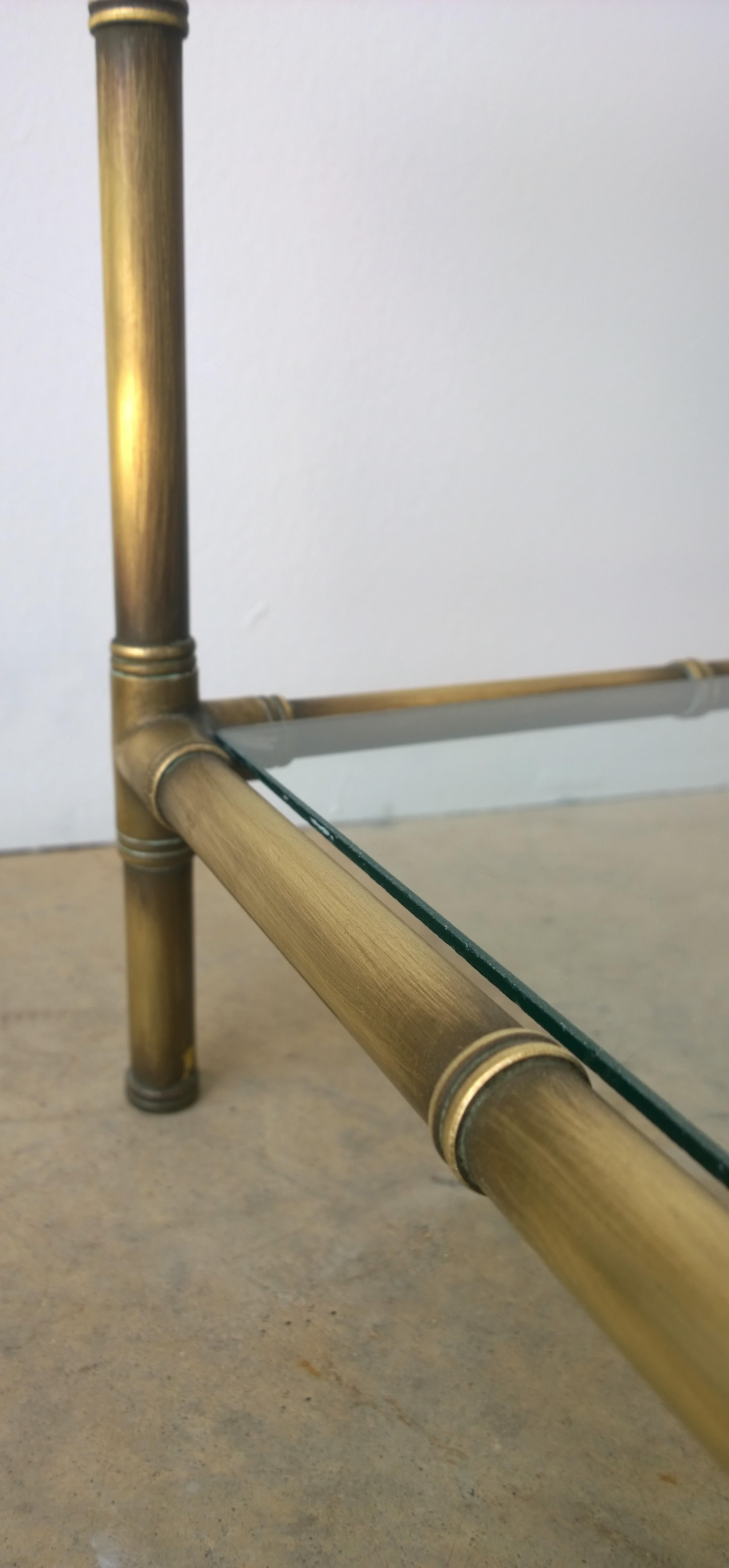 Set of Two Faux Bamboo Brushed Brass and Glass Side Tables or End Tables For Sale 10