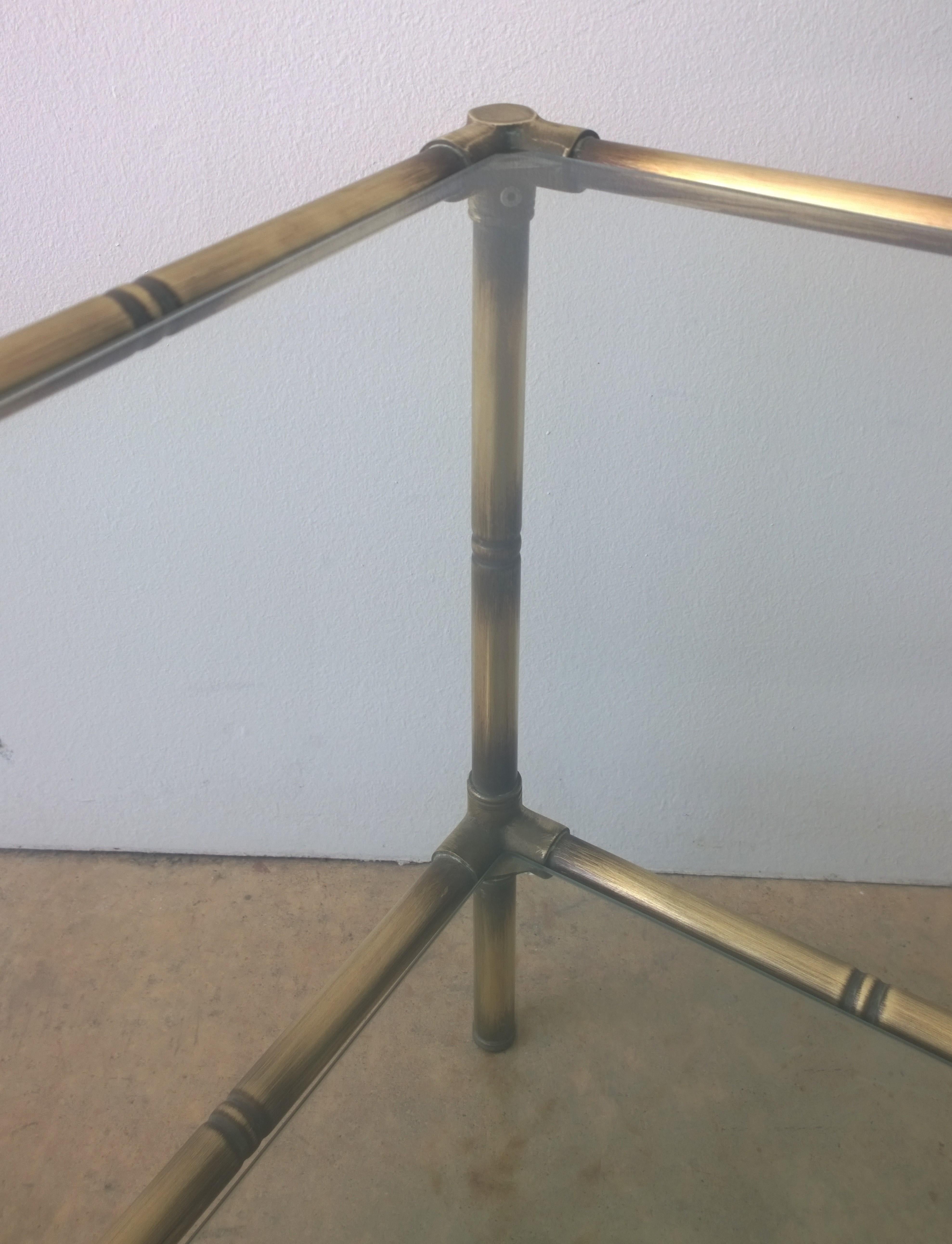20th Century Set of Two Faux Bamboo Brushed Brass and Glass Side Tables or End Tables For Sale