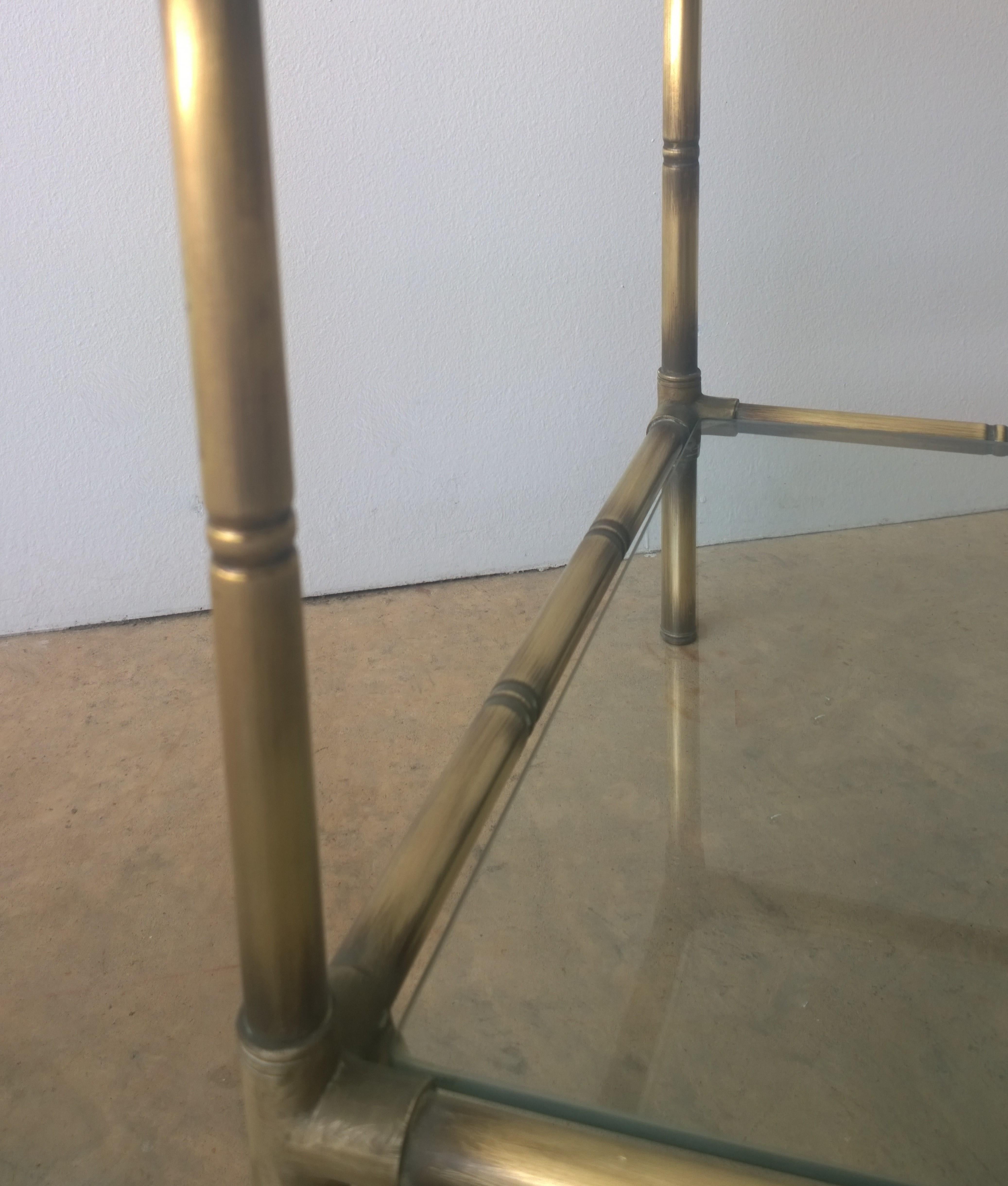 Set of Two Faux Bamboo Brushed Brass and Glass Side Tables or End Tables For Sale 1