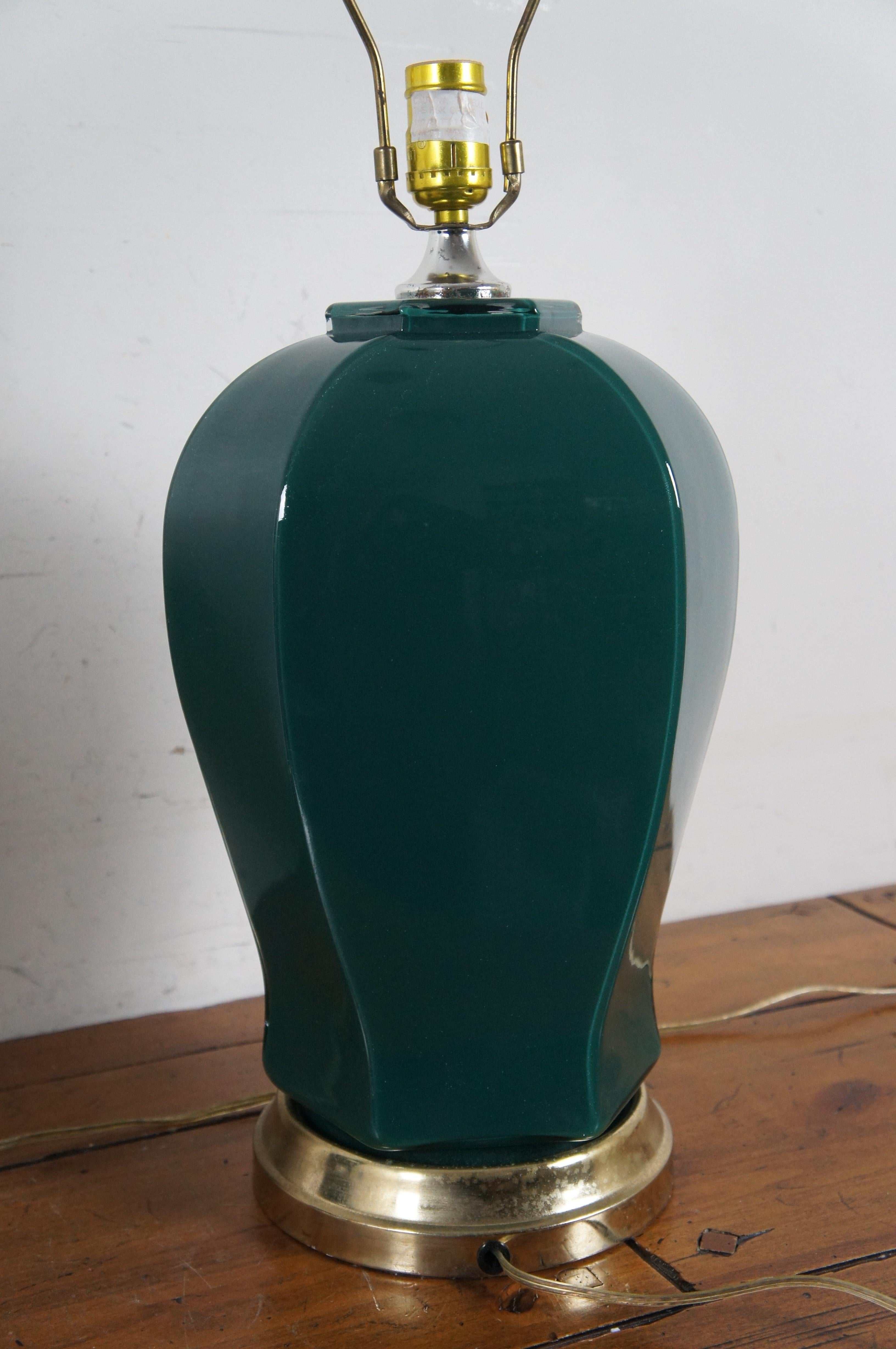 2 Mid Century Modern Forest Green Glass Ginger Jar Urn Table Lamps 28