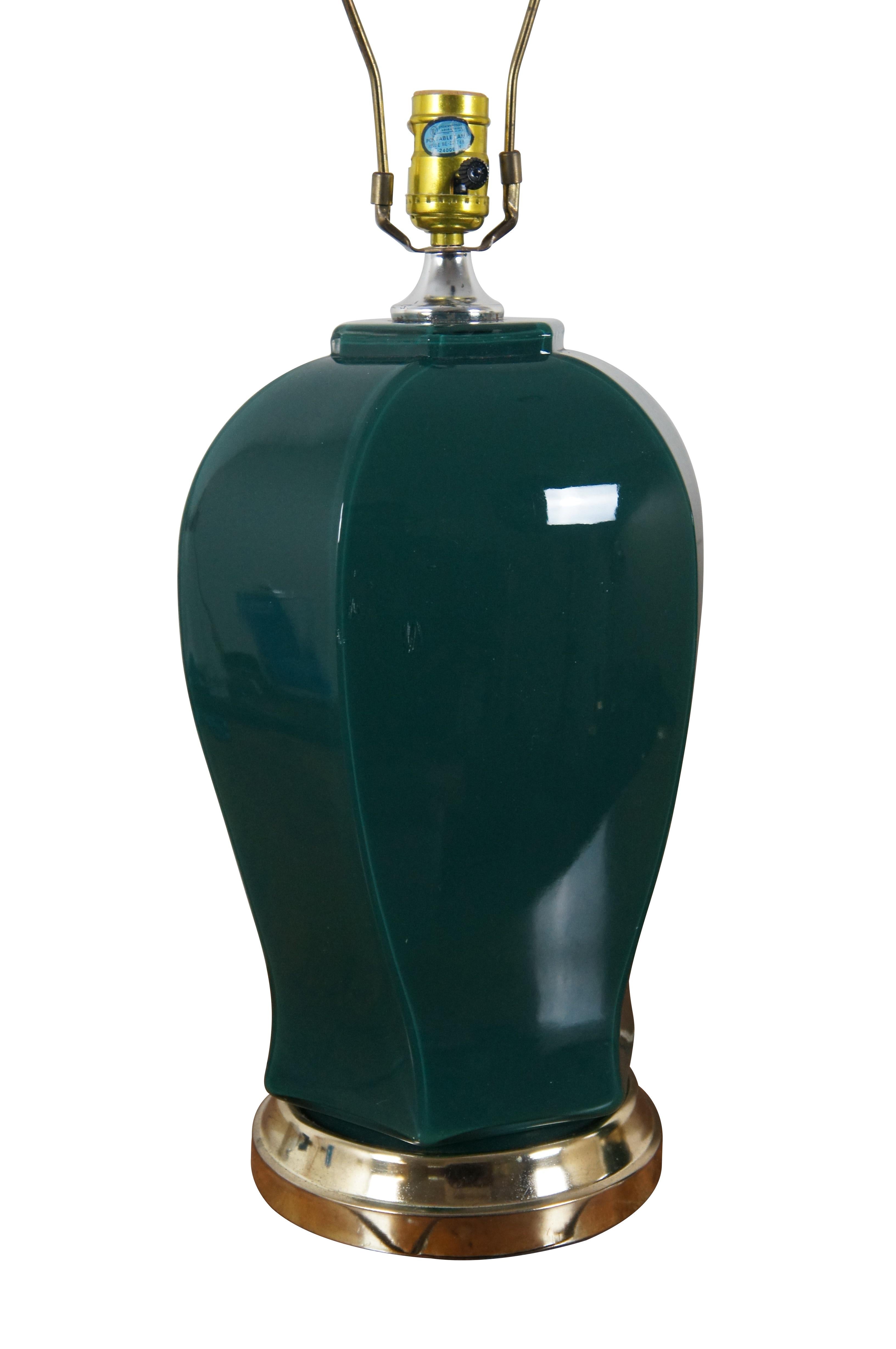 Mid-Century Modern 2 Mid Century Modern Forest Green Glass Ginger Jar Urn Table Lamps 28