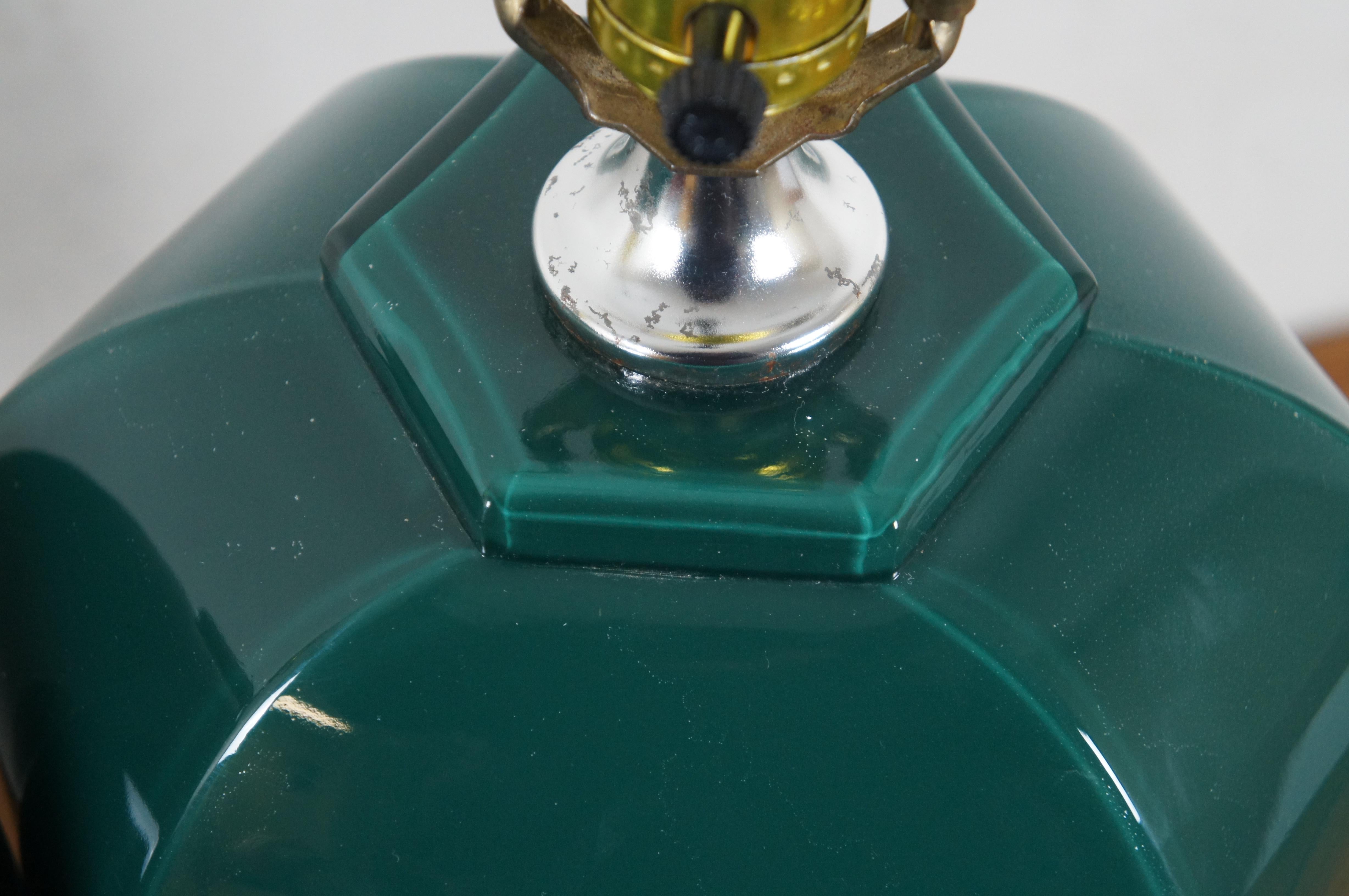 2 Mid Century Modern Forest Green Glass Ginger Jar Urn Table Lamps 28