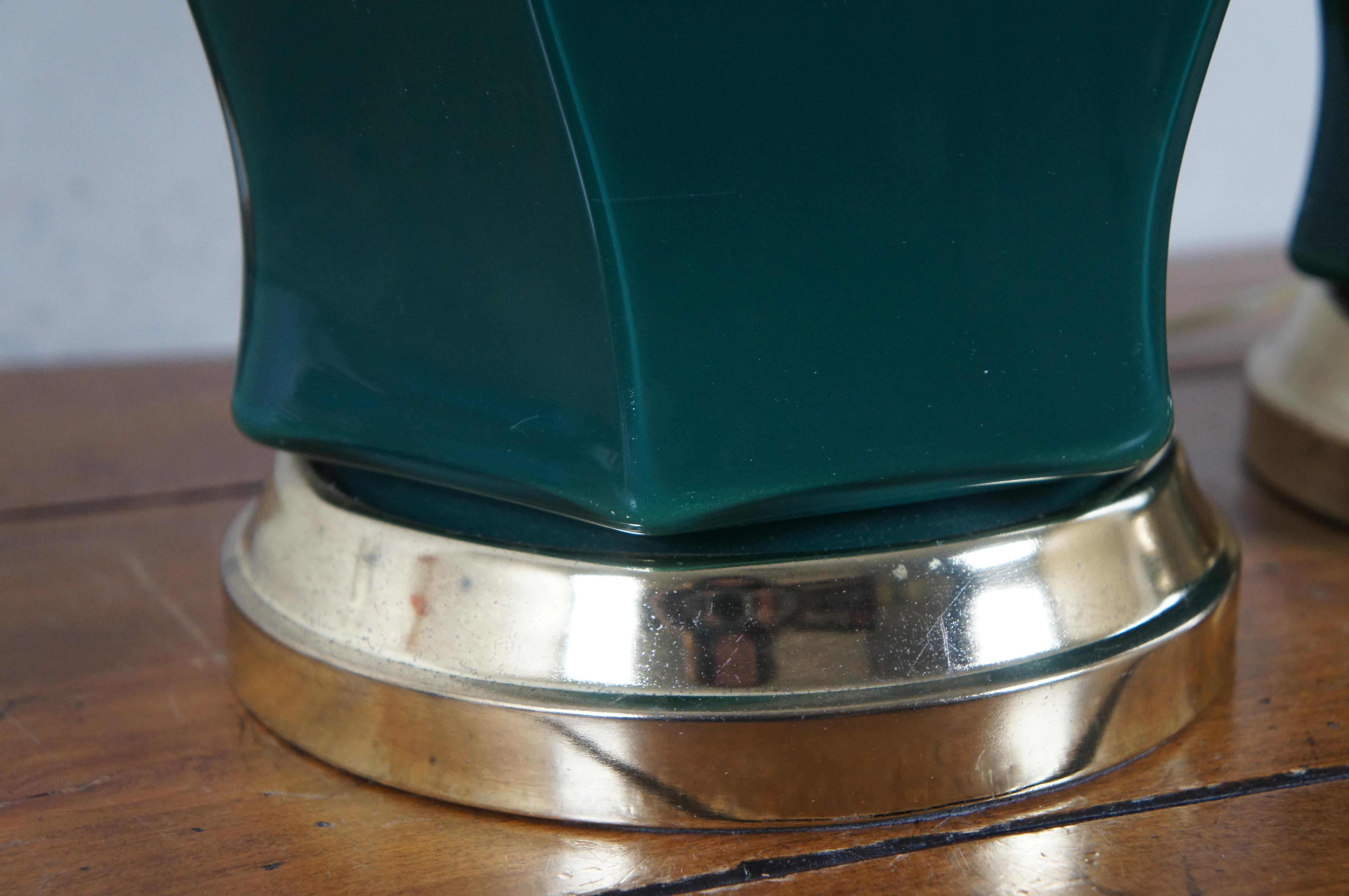 2 lampes de table en verre Ginger Jar Urn, vert forêt, Mid Century Modern, 28