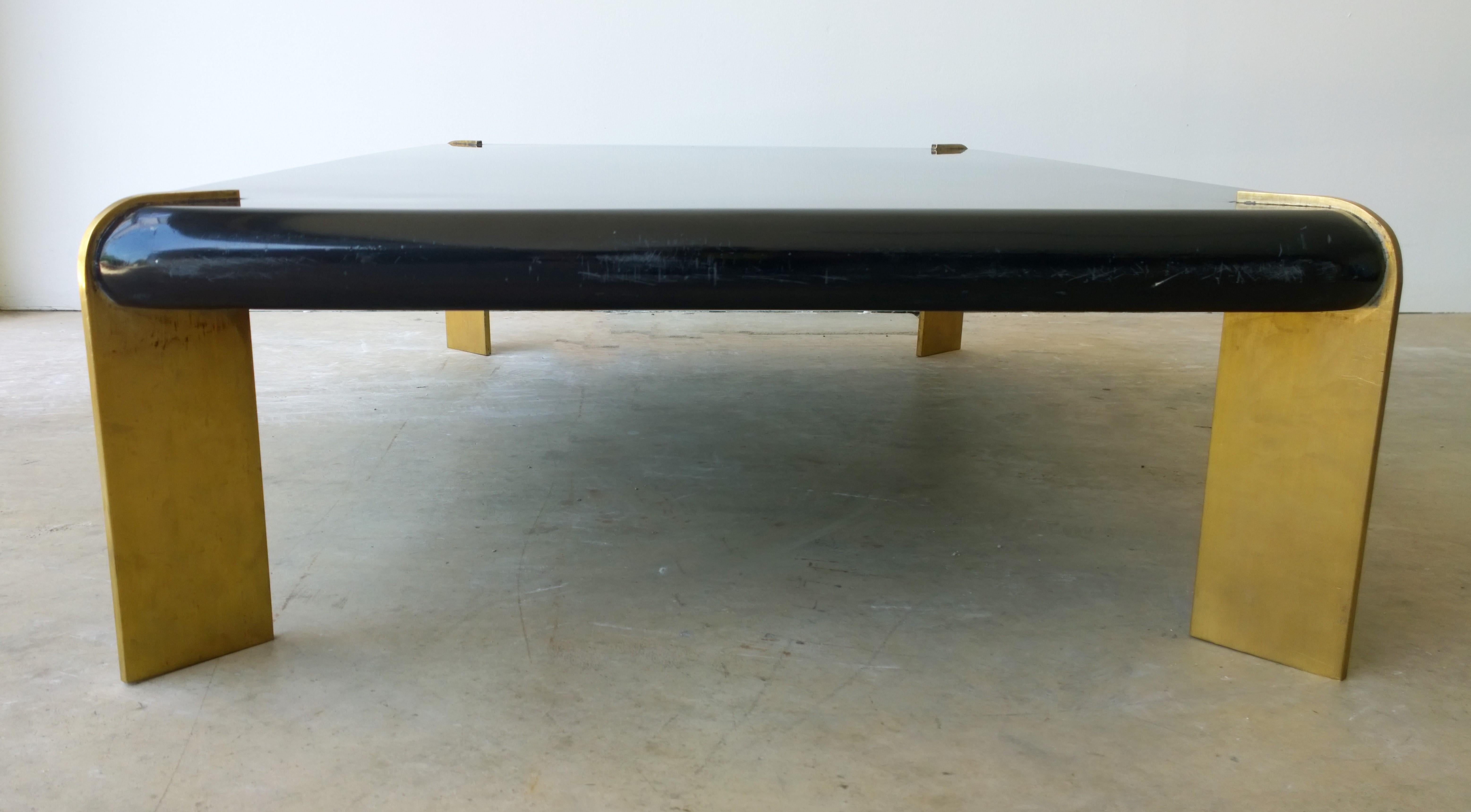 Two French Lacquered Black Wood and Four Bronze Legs Cocktail Coffee Tables For Sale 13