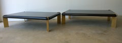 Two French Lacquered Black Wood and Four Bronze Legs Cocktail Coffee Tables