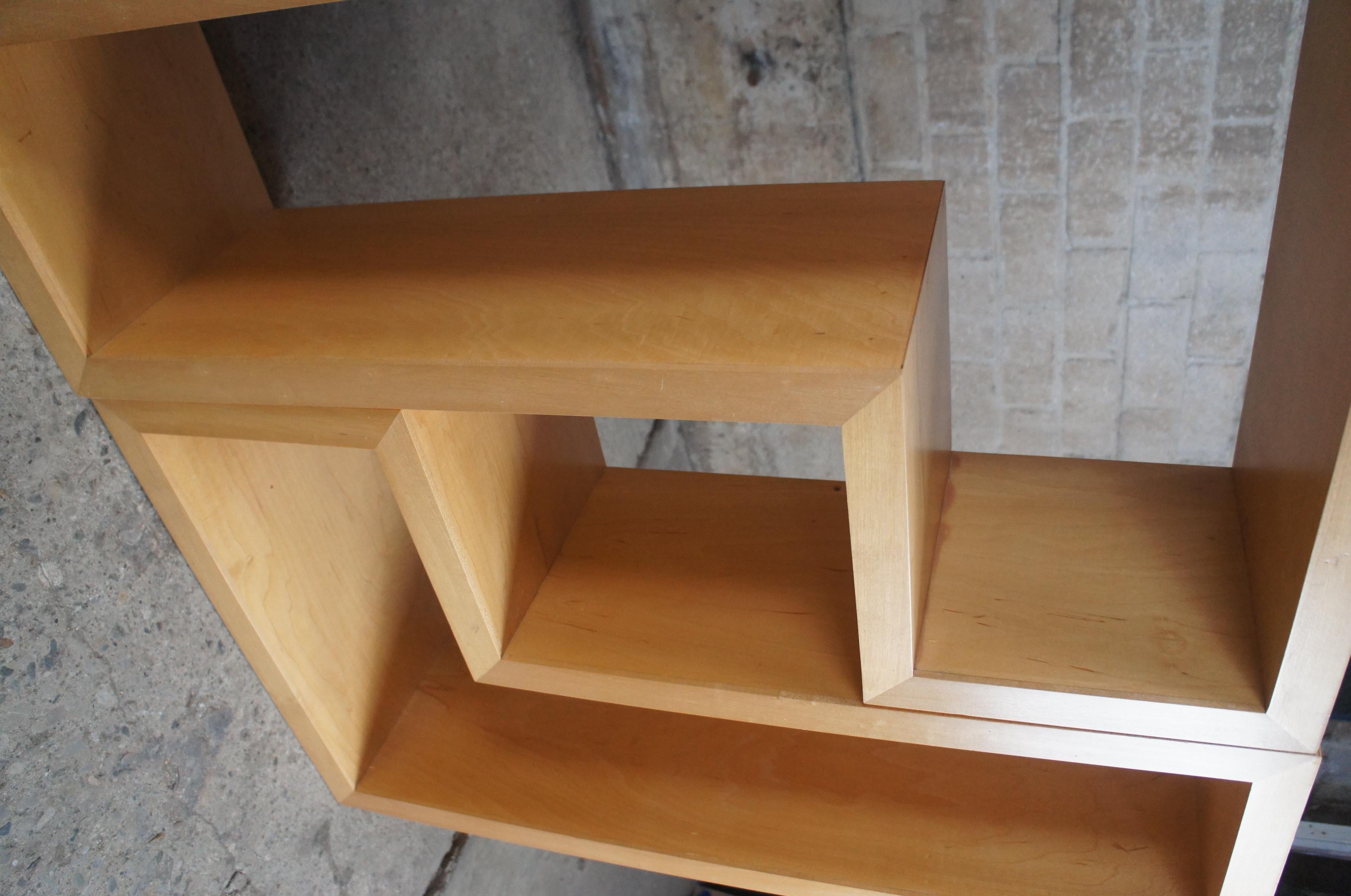 2 Mid-Century Modern Geometric Modular Maple Shelving Bookcases Console Etagere For Sale 4