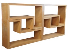 2 Mid-Century Modern Geometric Modular Maple Shelving Bookcases Console Etagere