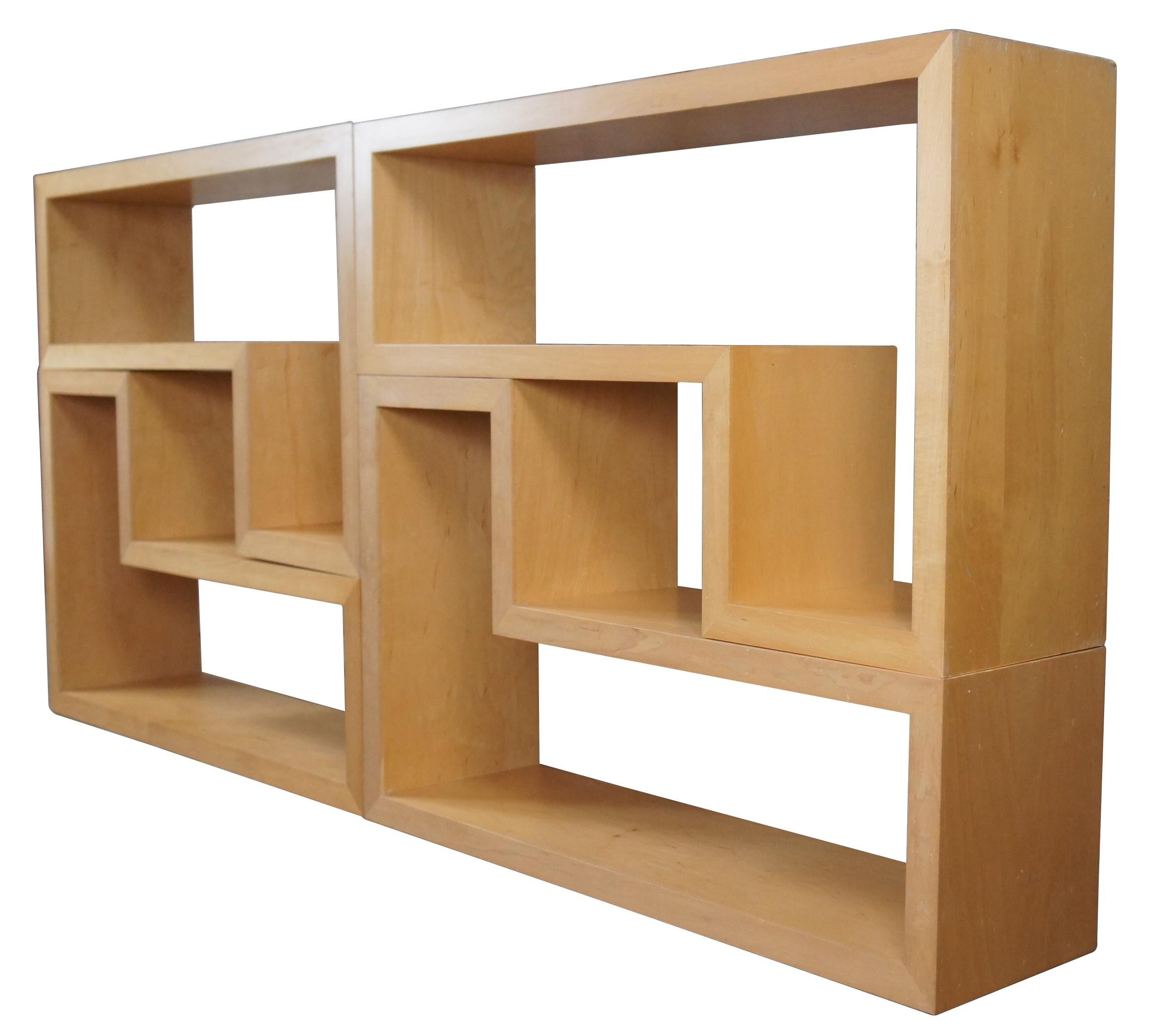 Unknown 2 Mid-Century Modern Geometric Modular Maple Shelving Bookcases Console Etagere For Sale