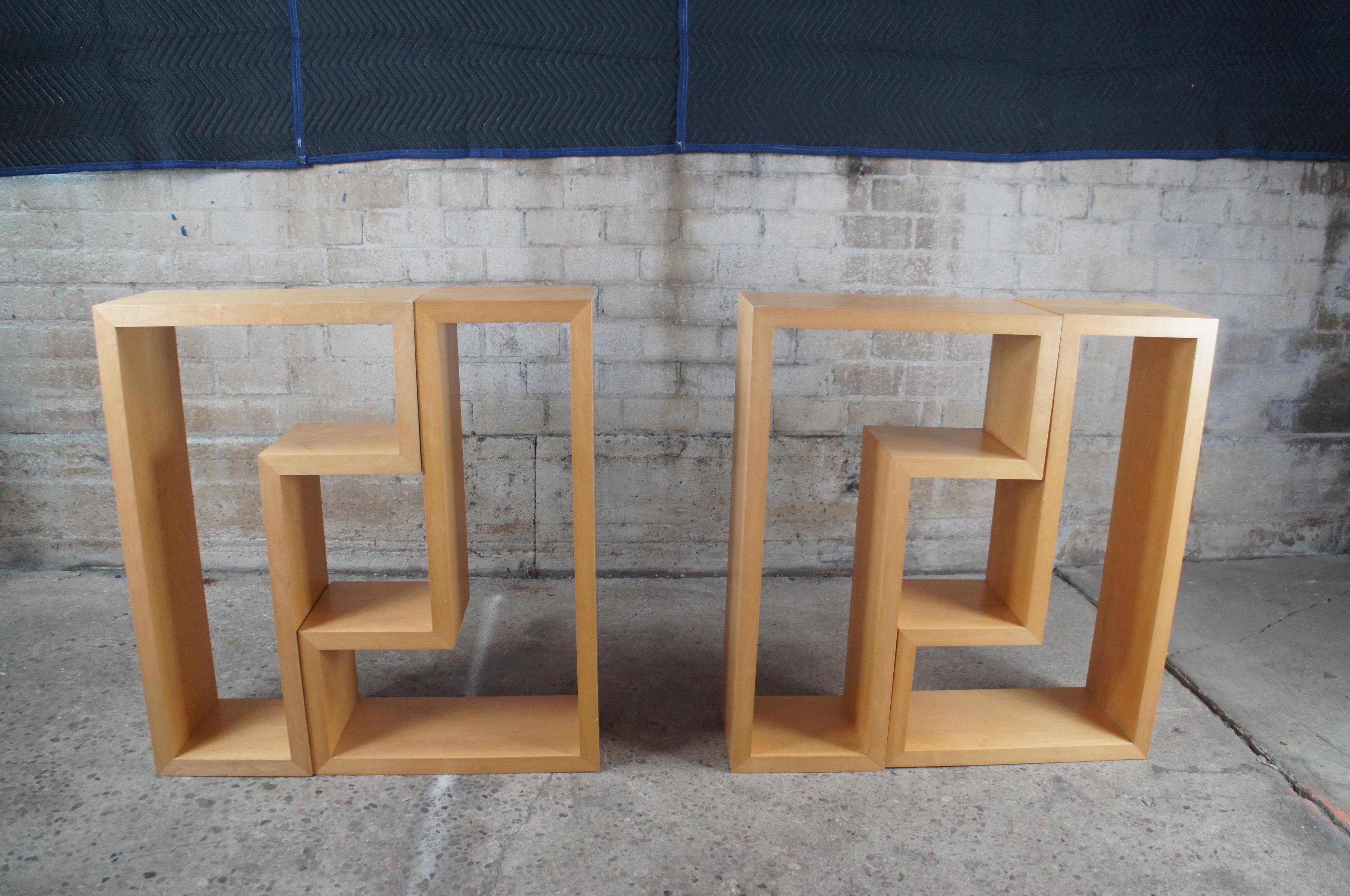 2 Mid-Century Modern Geometric Modular Maple Shelving Bookcases Console Etagere For Sale 1