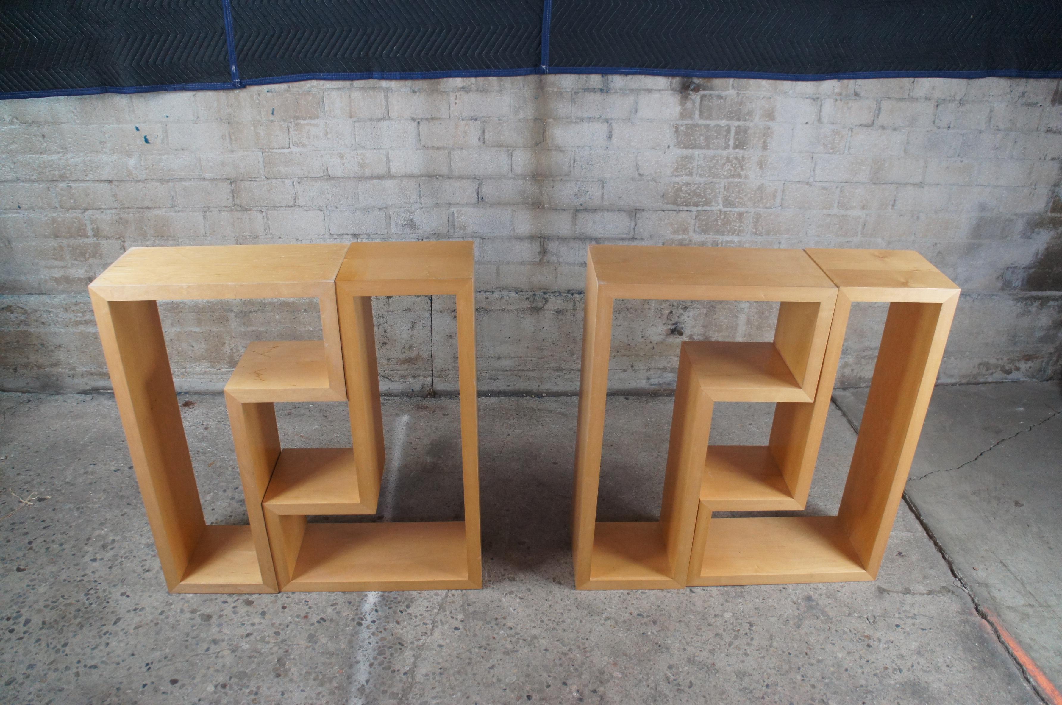 2 Mid-Century Modern Geometric Modular Maple Shelving Bookcases Console Etagere For Sale 2