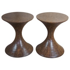 2 Mid-Century Modern Hourglass Shaped Sculptural Pedestal Side Tables Boho Chic