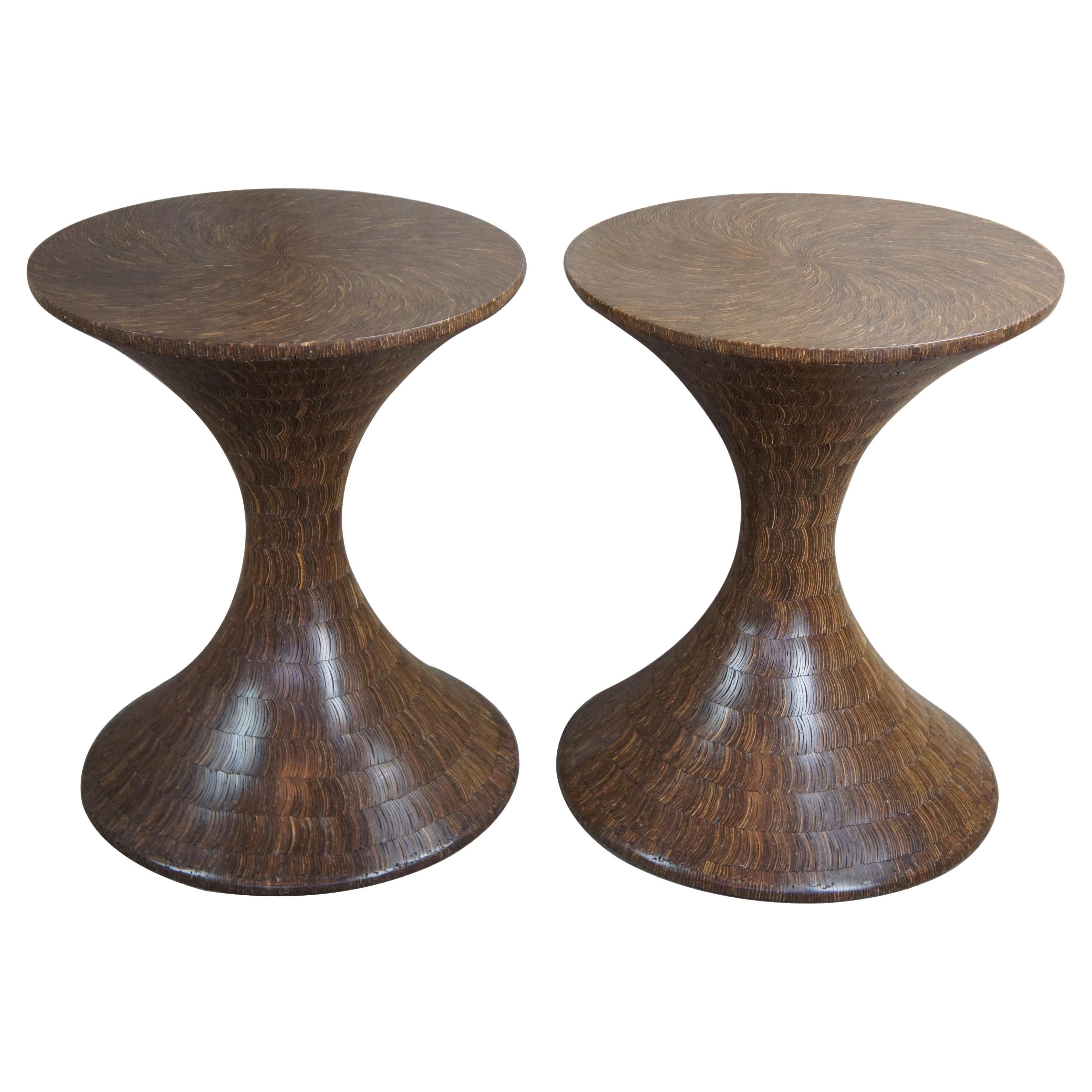 2 Mid Century Modern Hourglass Shaped Sculptural Pedestal Side Tables Boho Chic