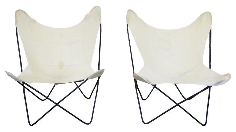 2 Mid-Century Modern Iron Butterfly Sling Chairs Algoma Cover Vintage Retro  For Sale at 1stDibs